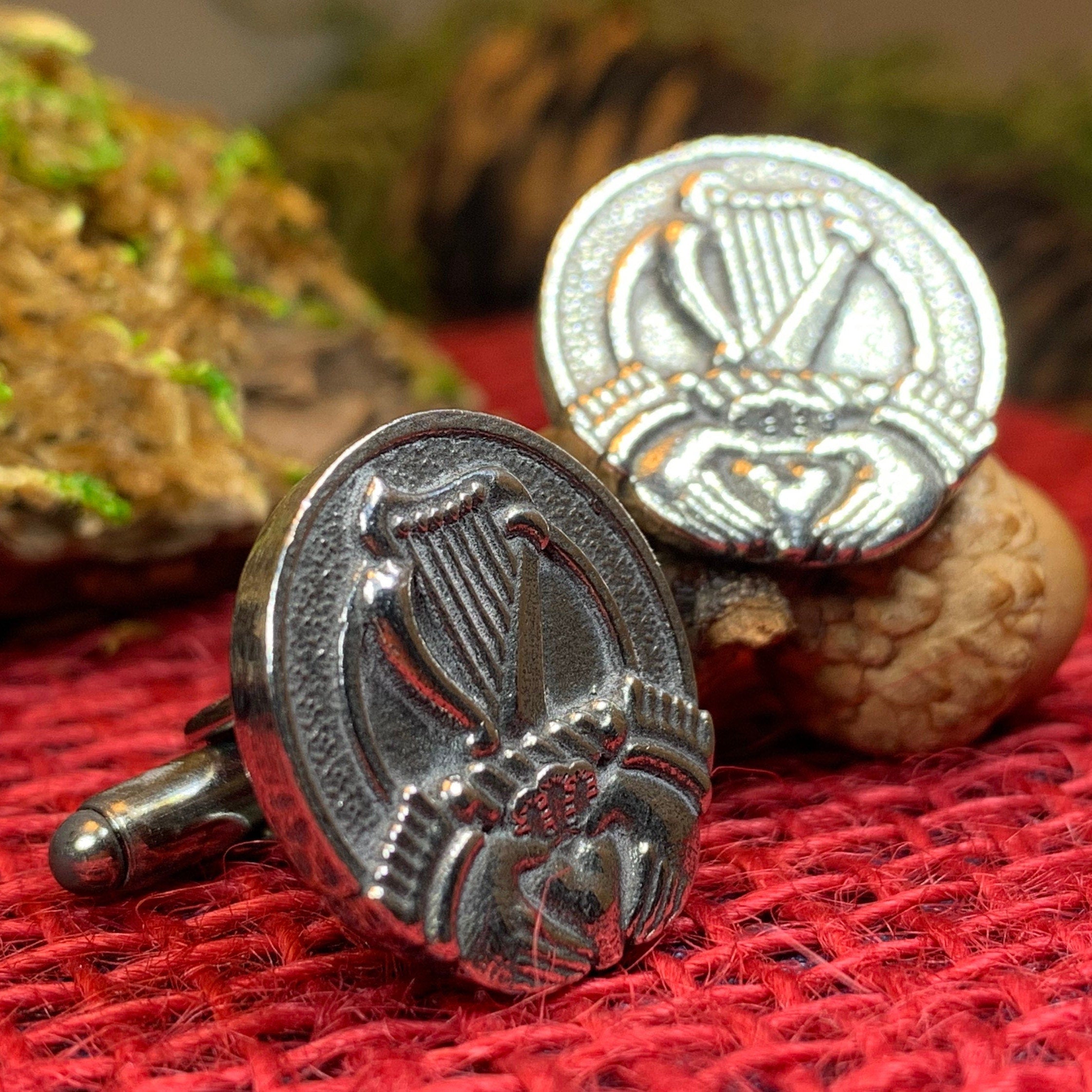 Irish Claddagh & Harp Cuff Links