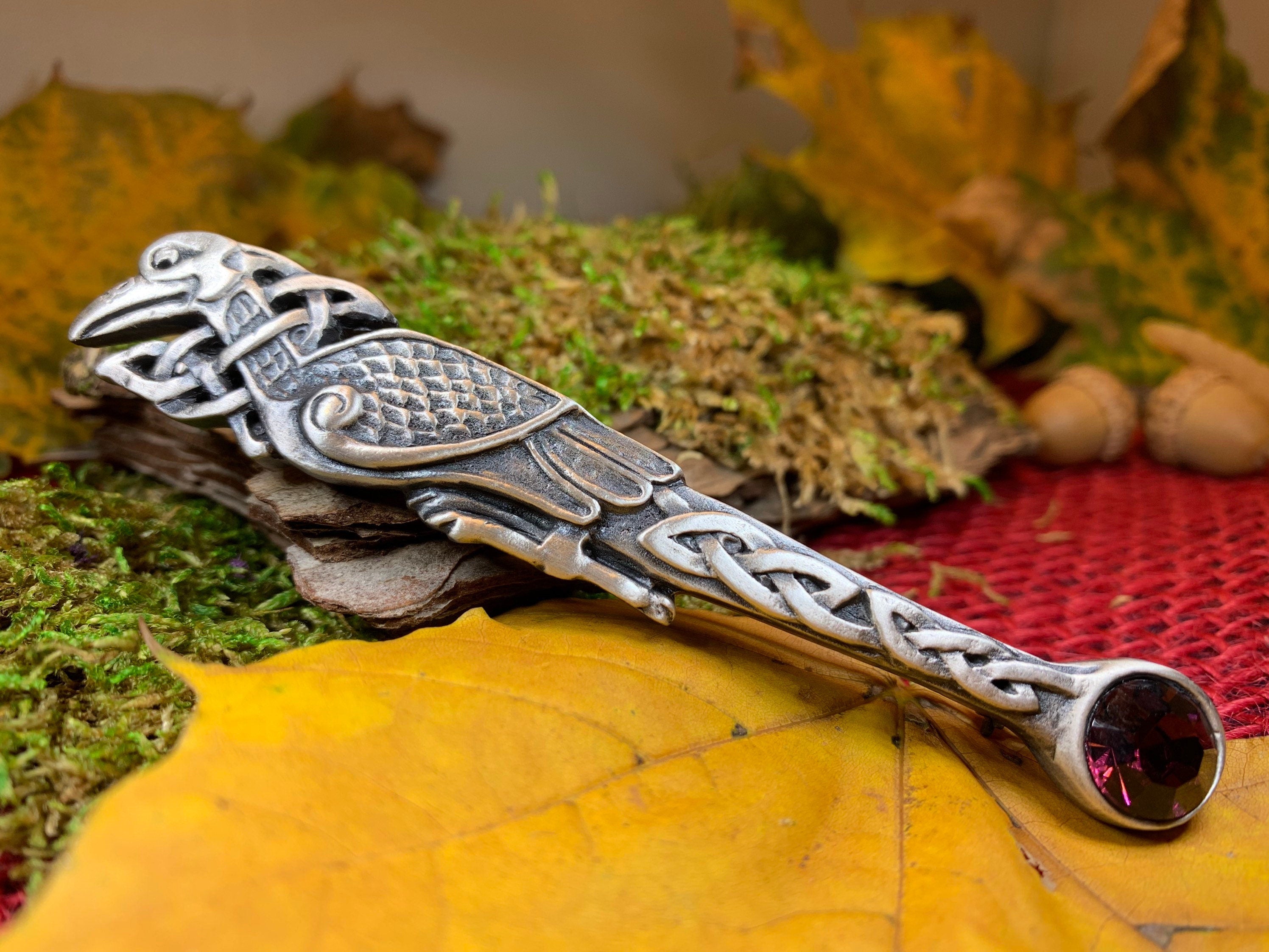 Celtic Raven Crystal Kilt Pin