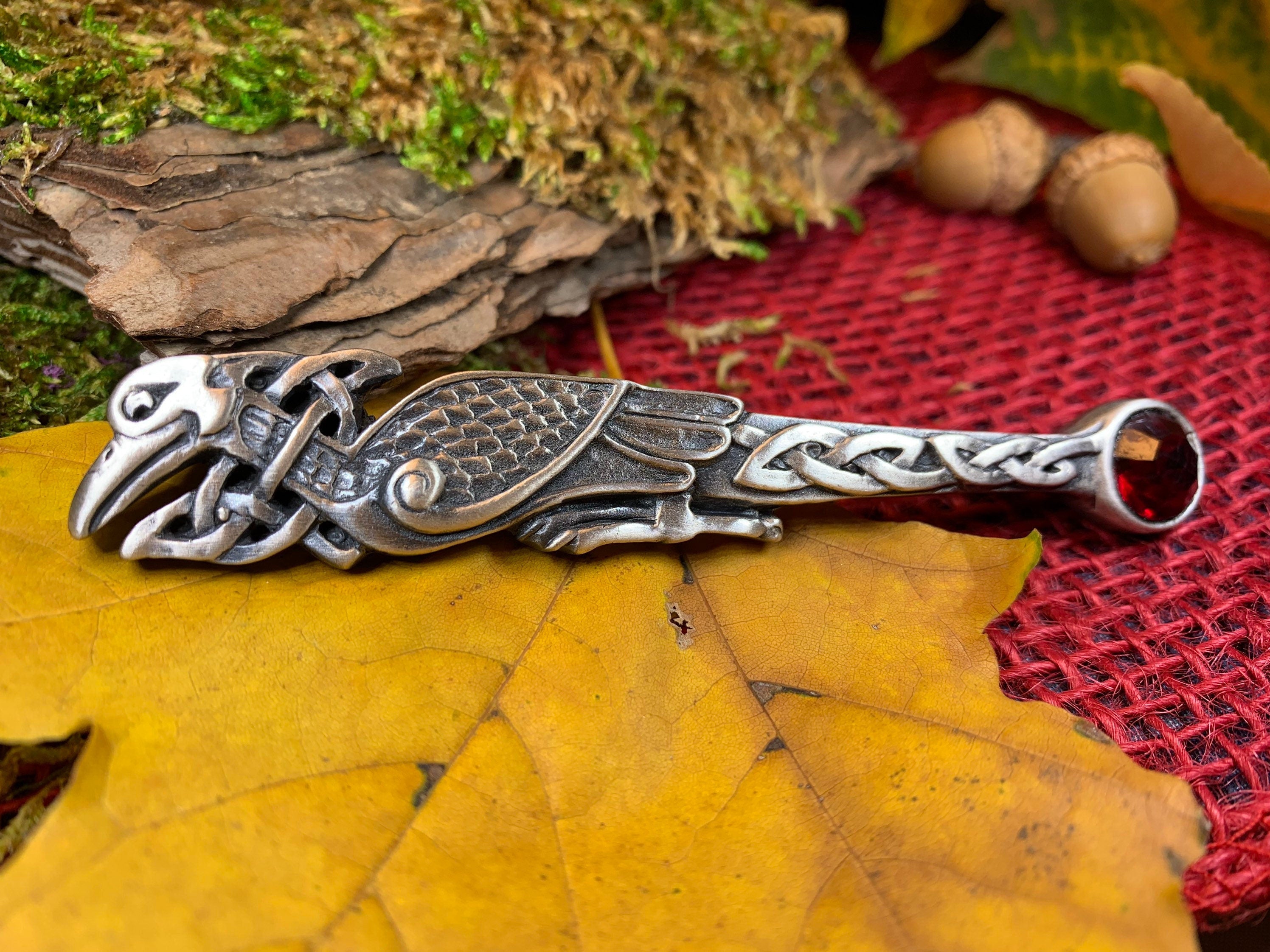 Celtic Raven Crystal Kilt Pin
