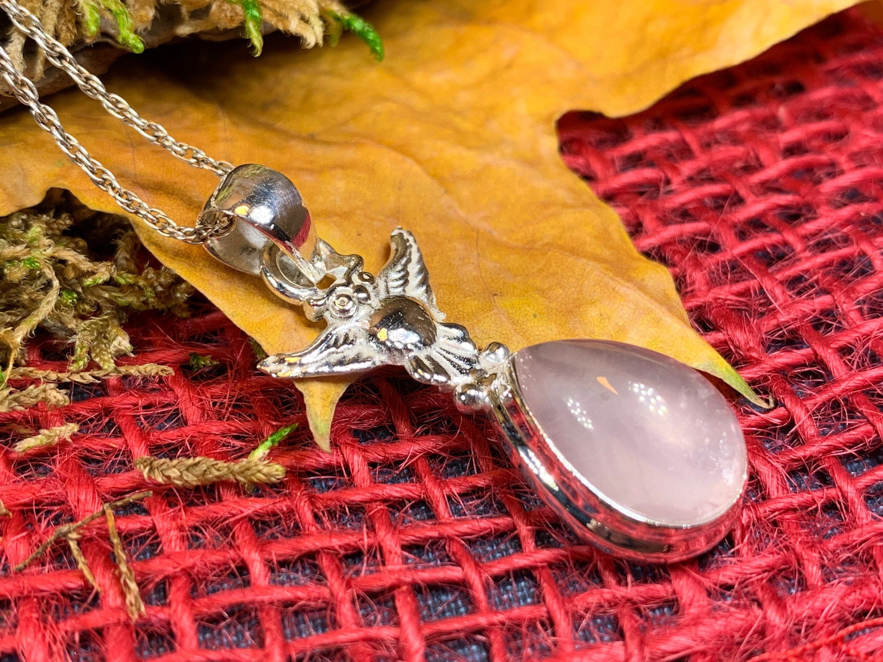 Nissa Rose Quartz Owl Necklace