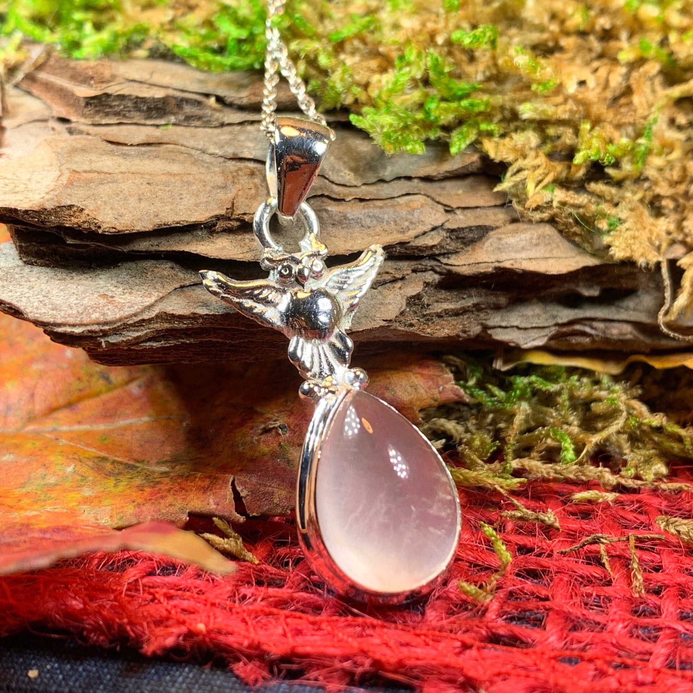 Nissa Rose Quartz Owl Necklace
