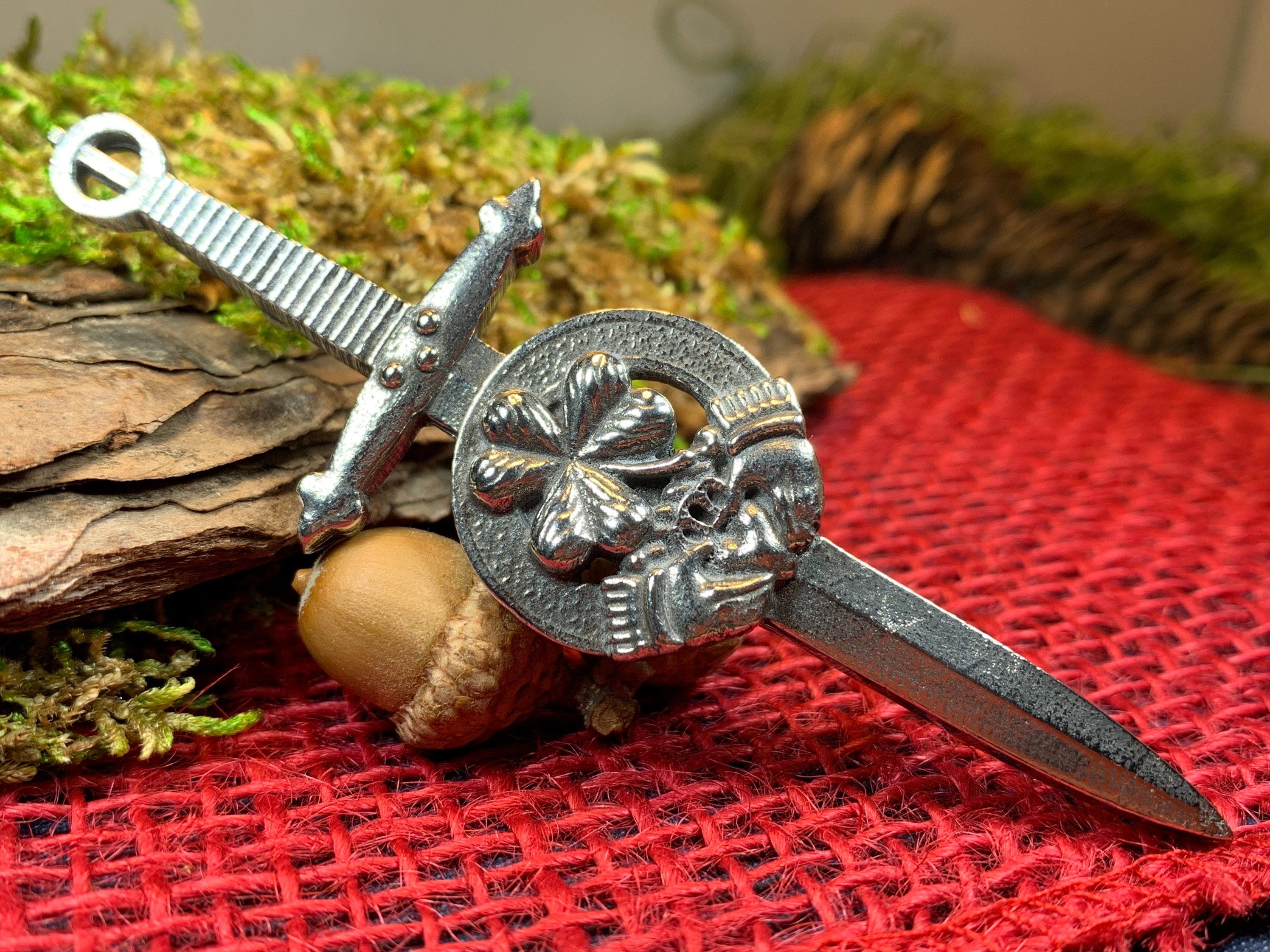 Irish Shamrock & Claddagh Kilt Pin