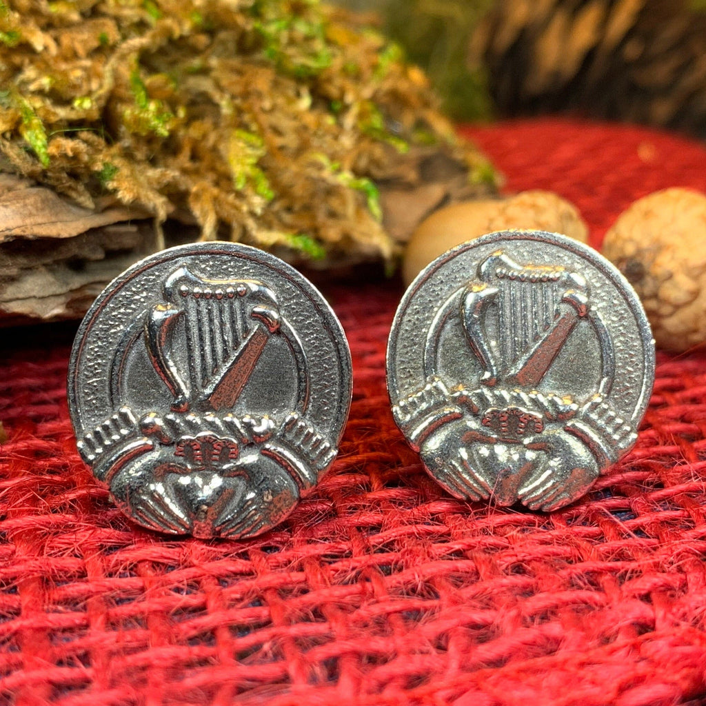 Irish Claddagh & Harp Cuff Links