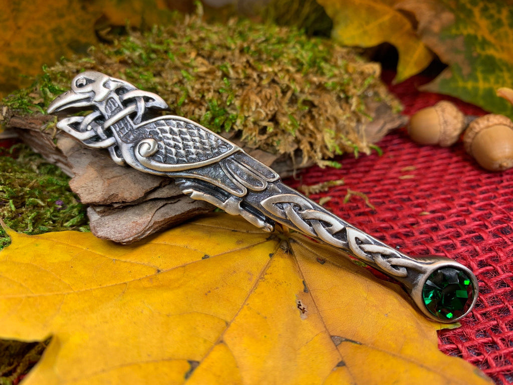 Celtic Raven Crystal Kilt Pin