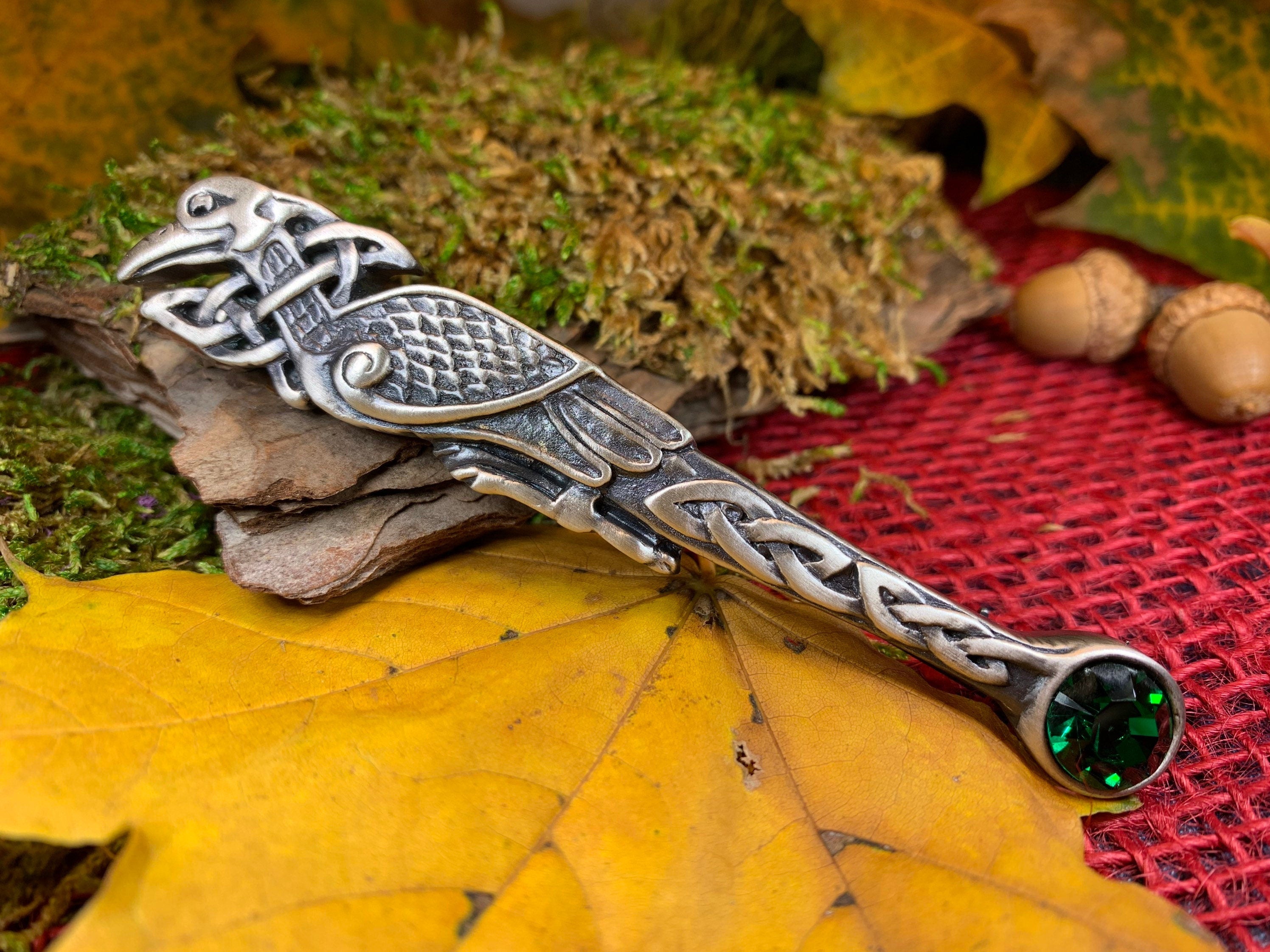 Celtic Raven Crystal Kilt Pin