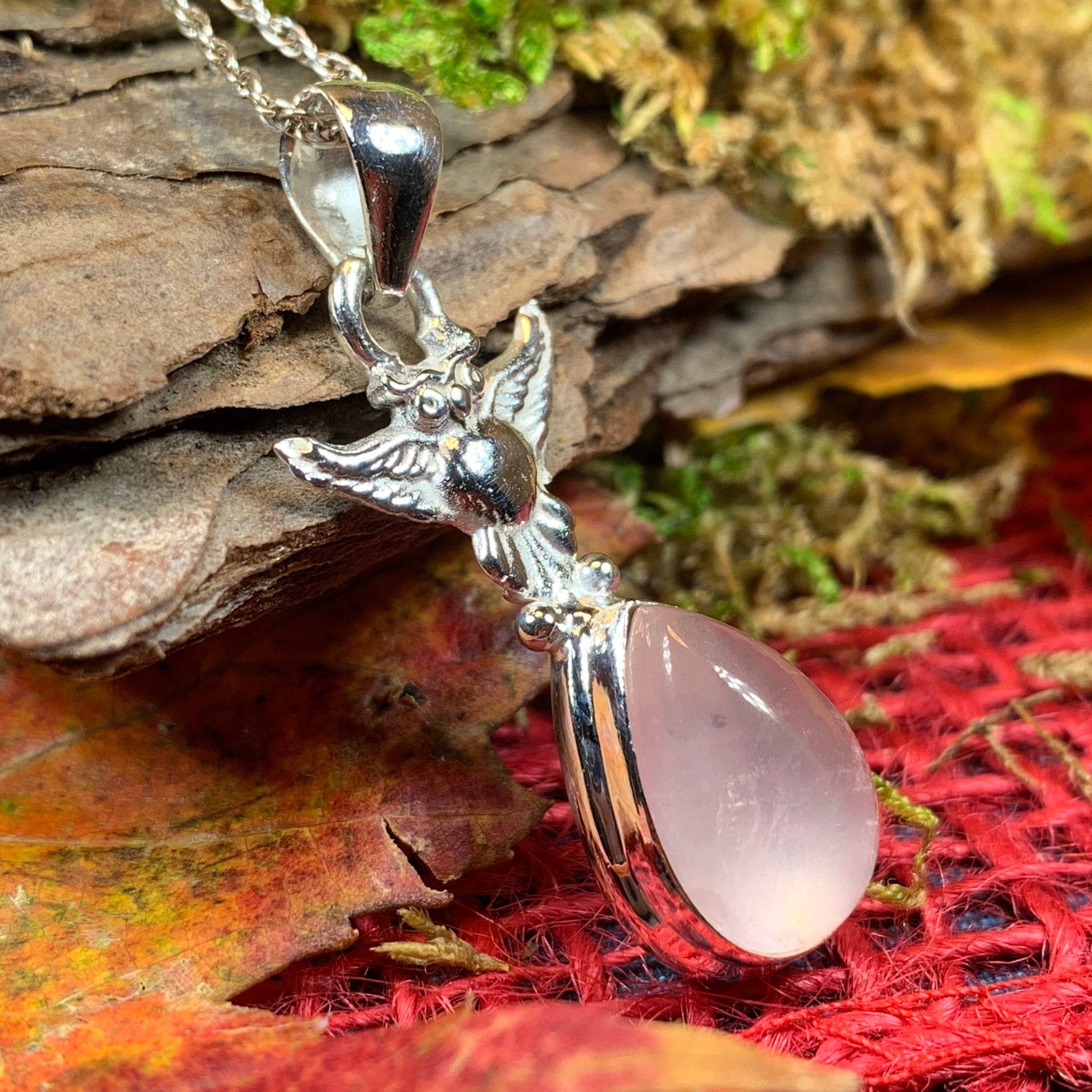 Nissa Rose Quartz Owl Necklace