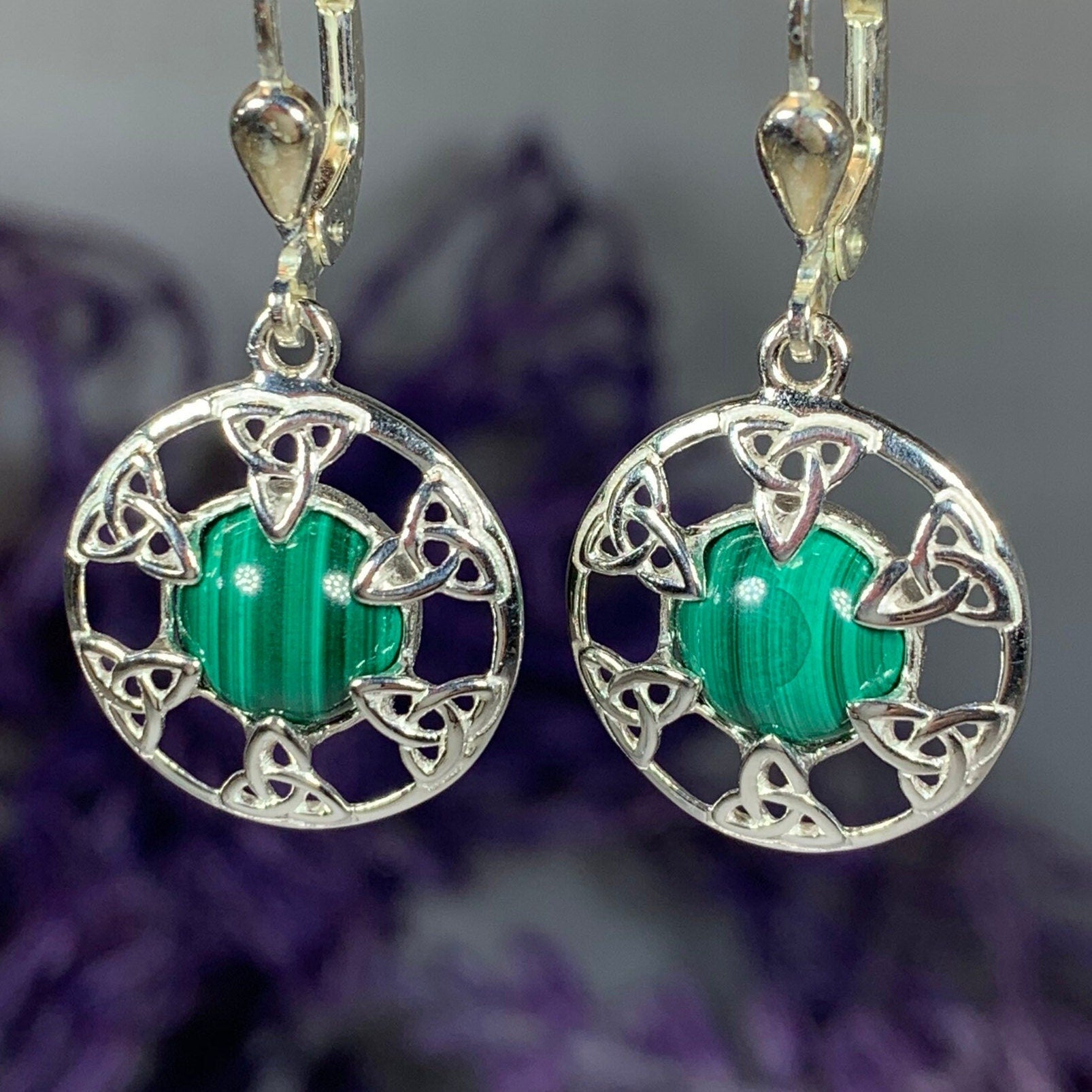 Malachite Trinity Knot Earrings