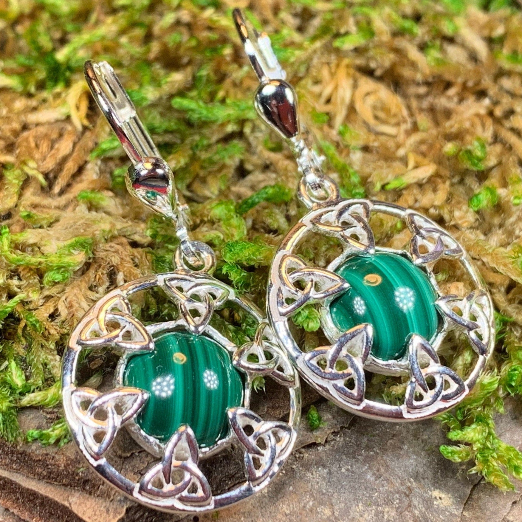 Malachite Trinity Knot Earrings