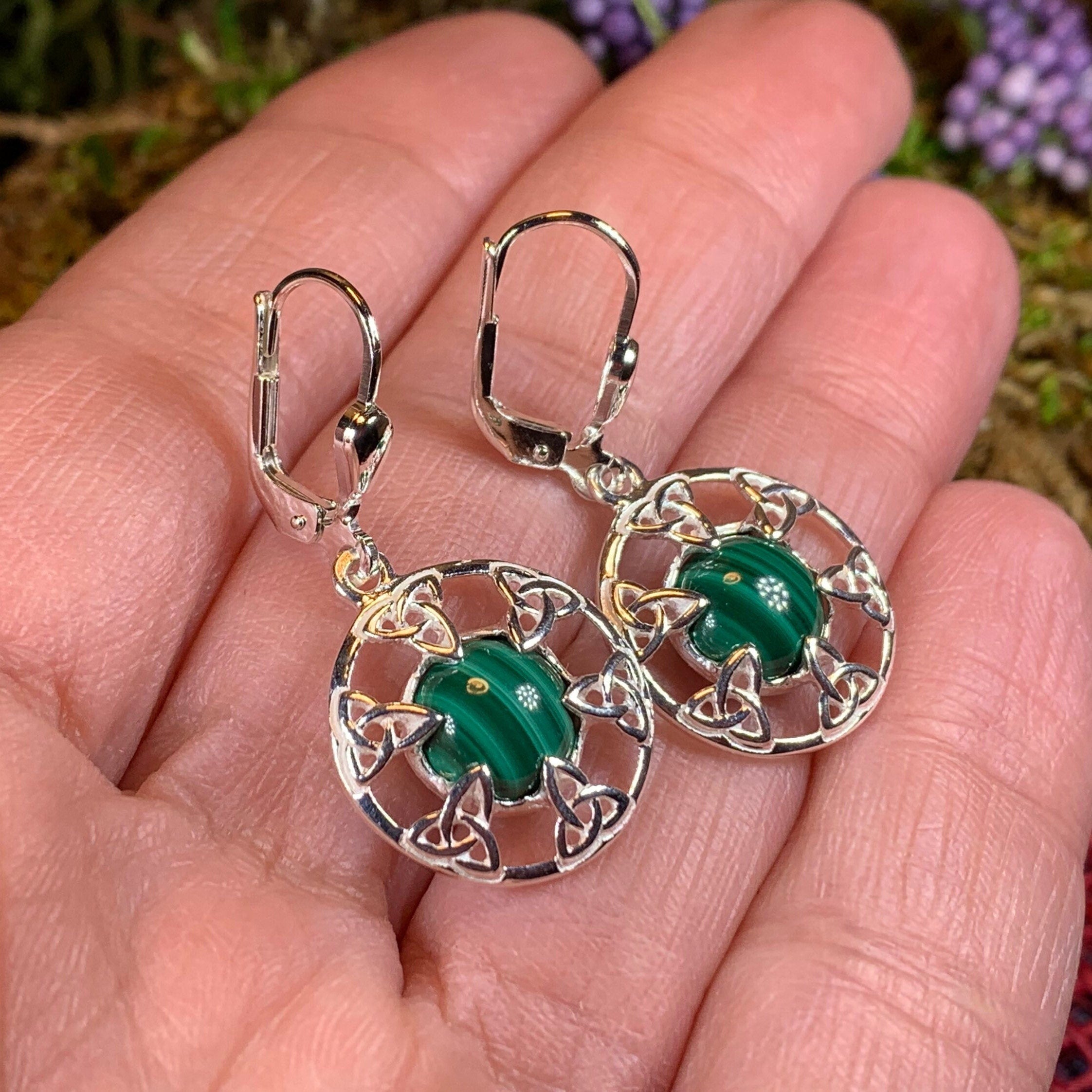 Malachite Trinity Knot Earrings