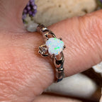White Fire Opal Claddagh Ring