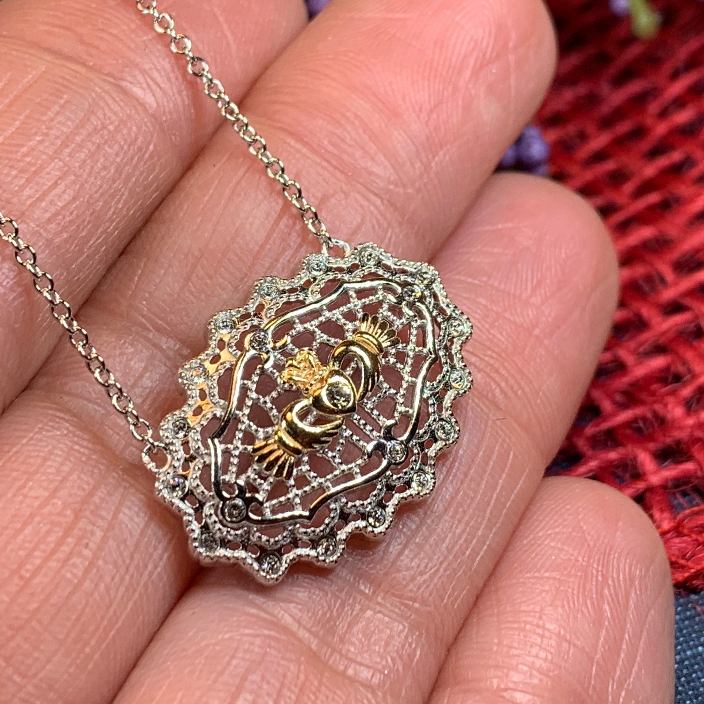 Irish Lace Claddagh Necklace