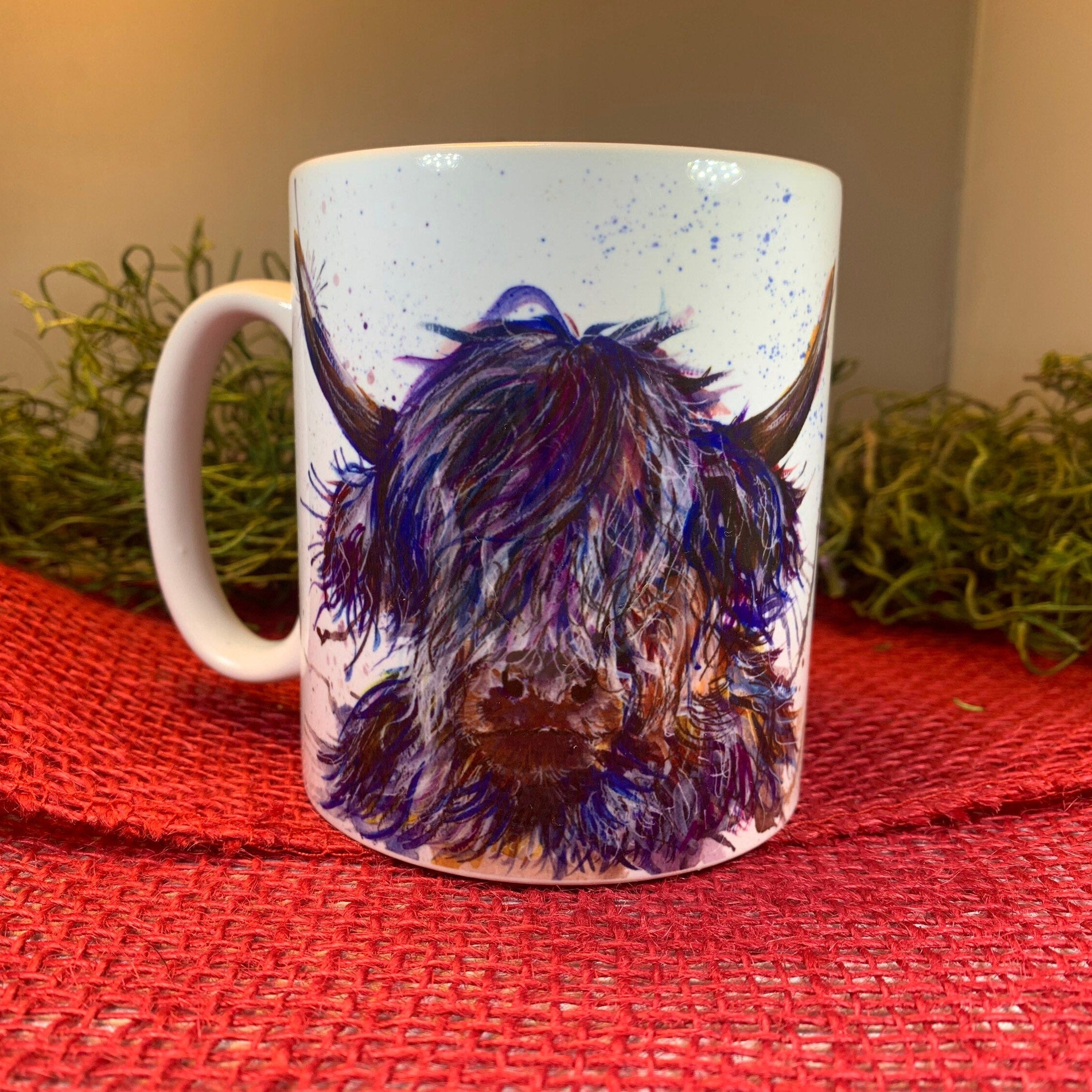Splatter Purple Highland Cow Mug