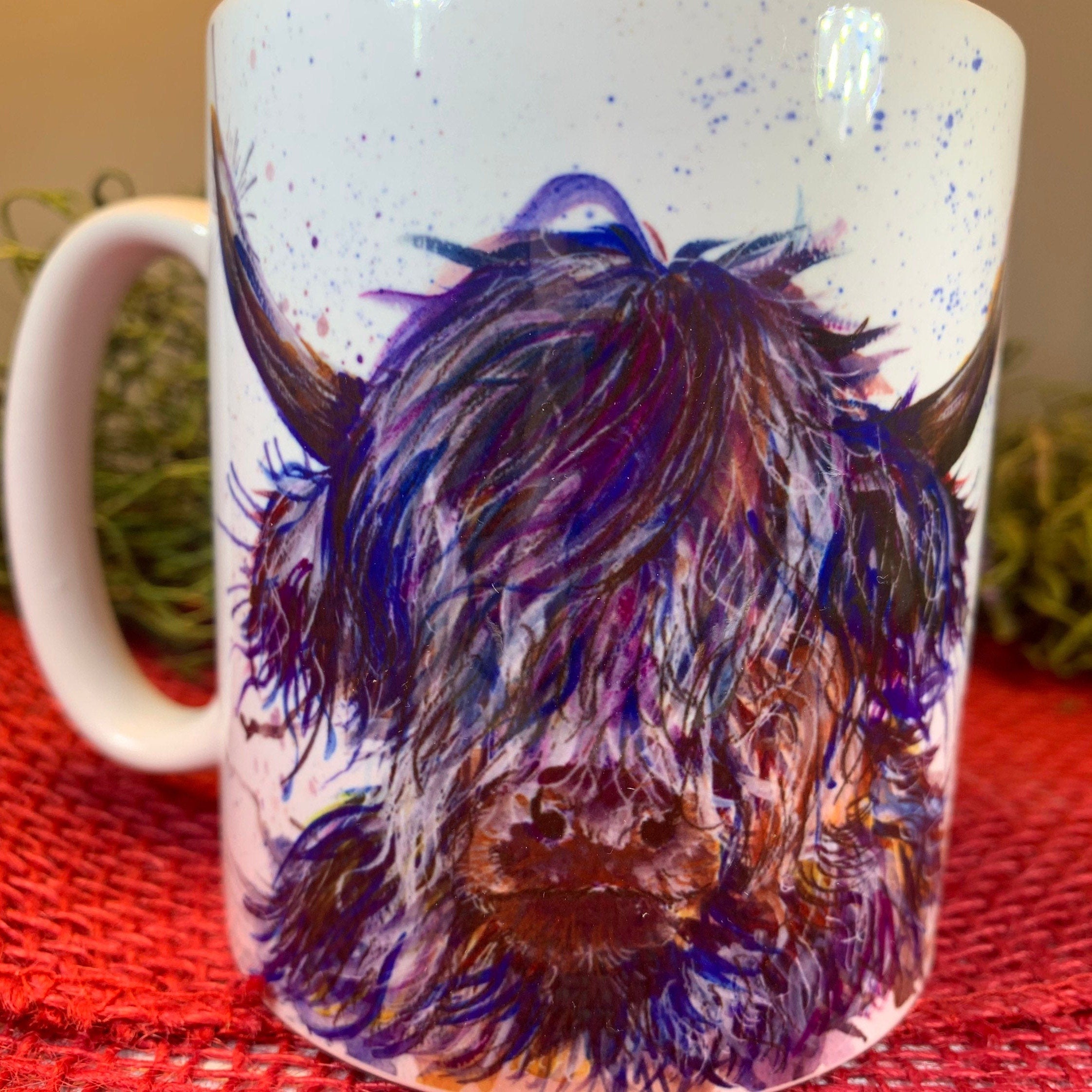 Splatter Purple Highland Cow Mug