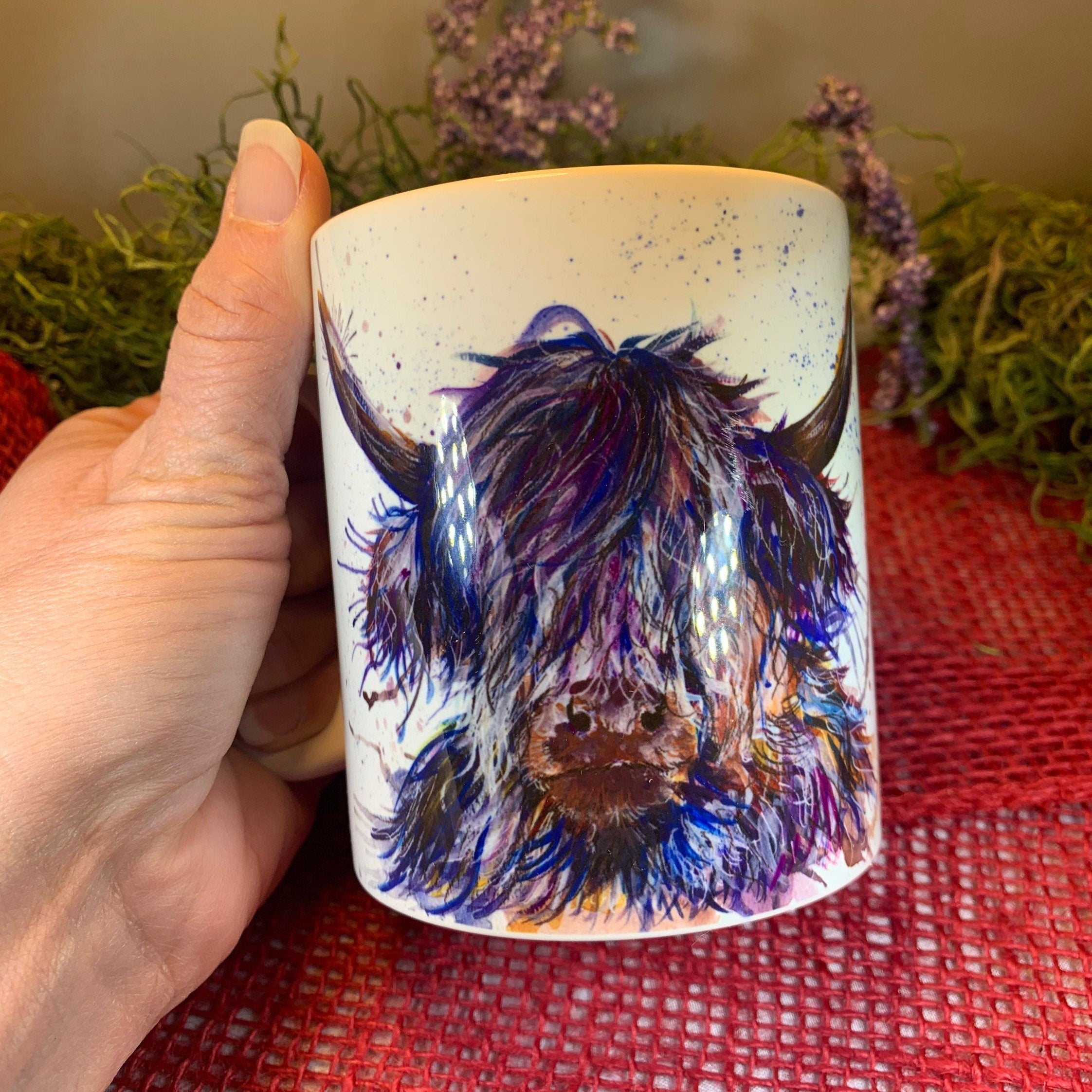 Splatter Purple Highland Cow Mug