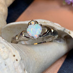 White Fire Opal Claddagh Ring