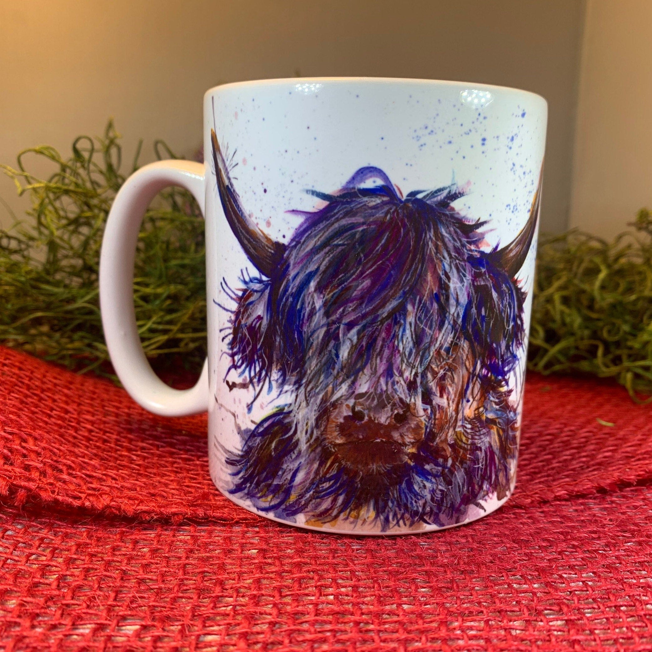 Splatter Purple Highland Cow Mug
