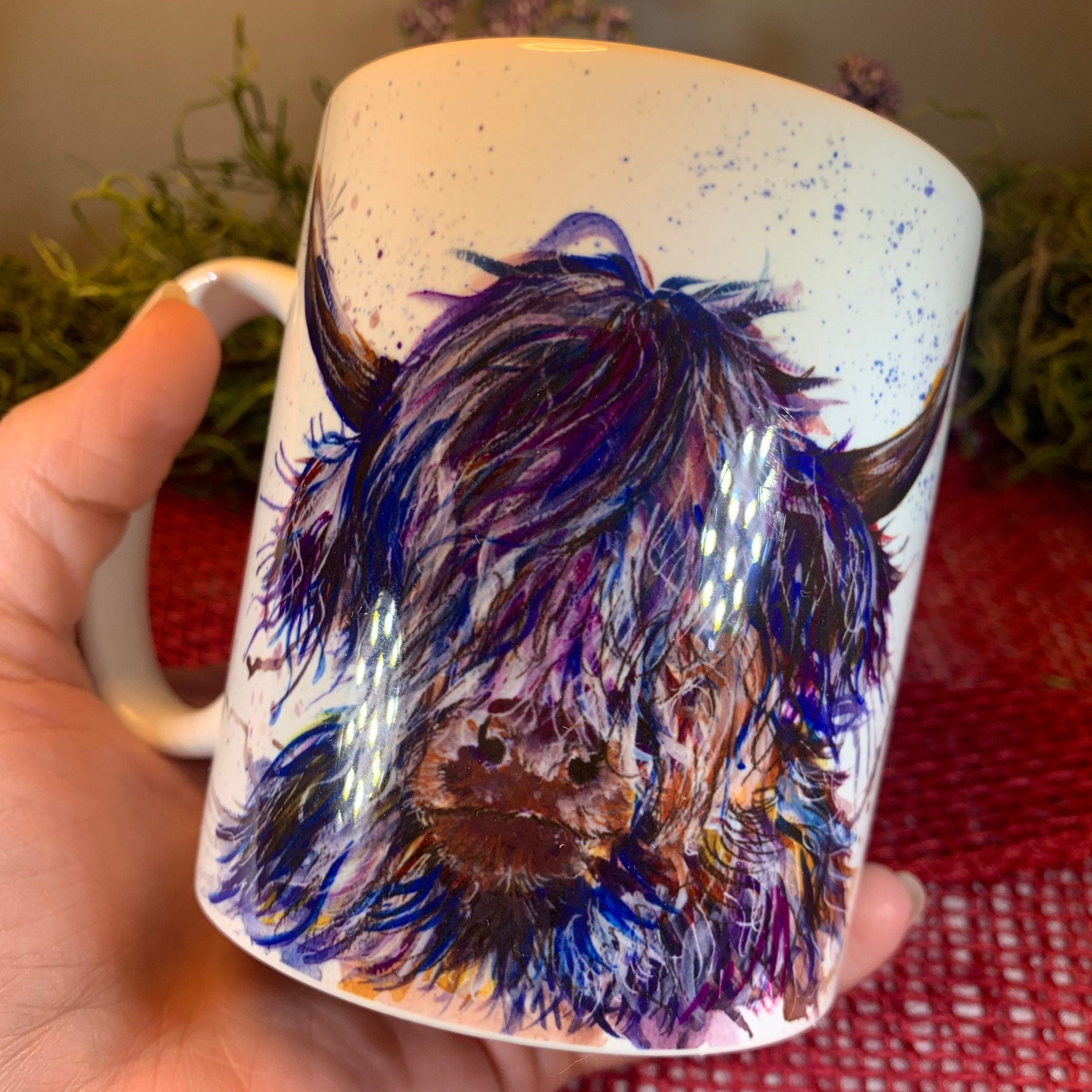Splatter Purple Highland Cow Mug