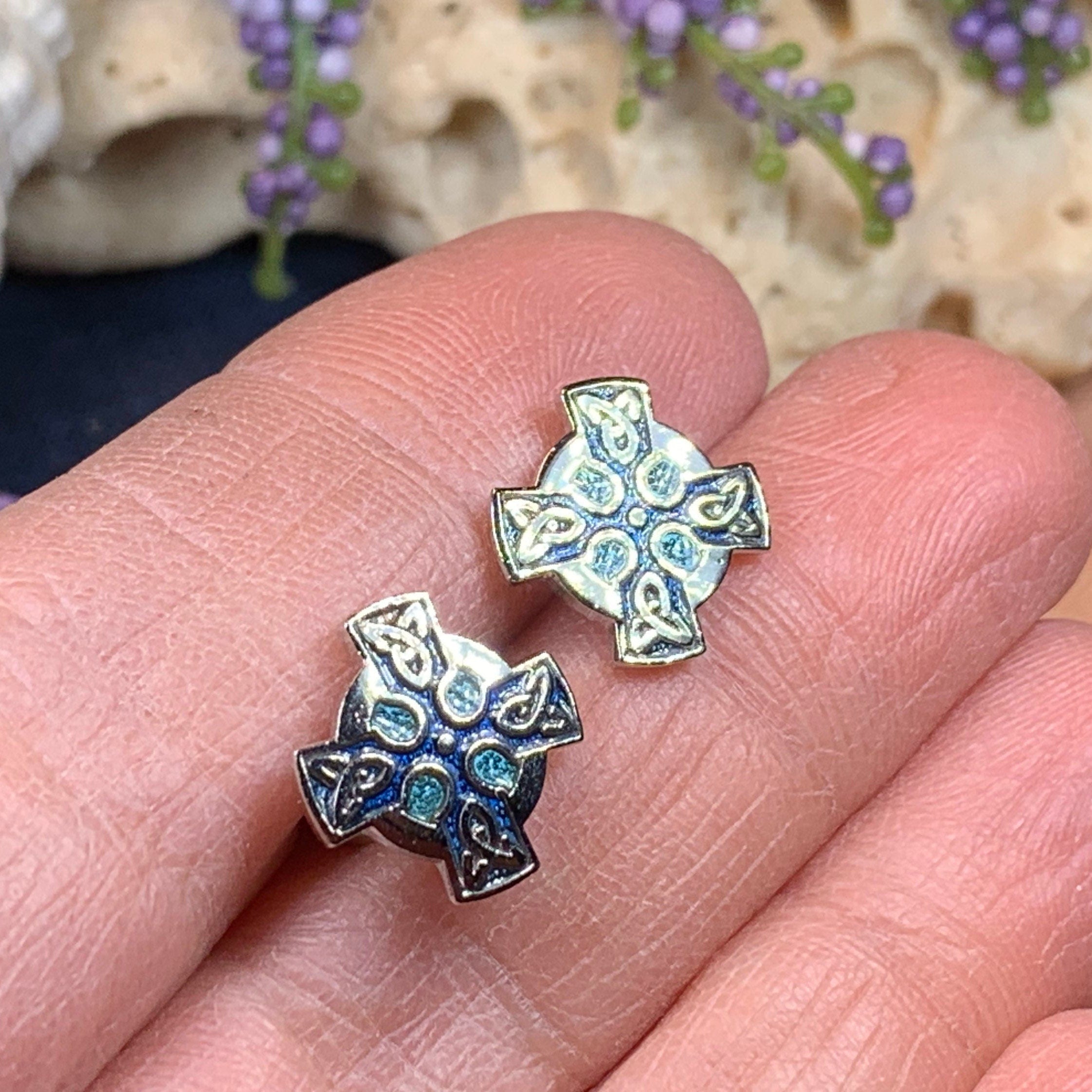 Enamel Celtic Cross Stud Earrings