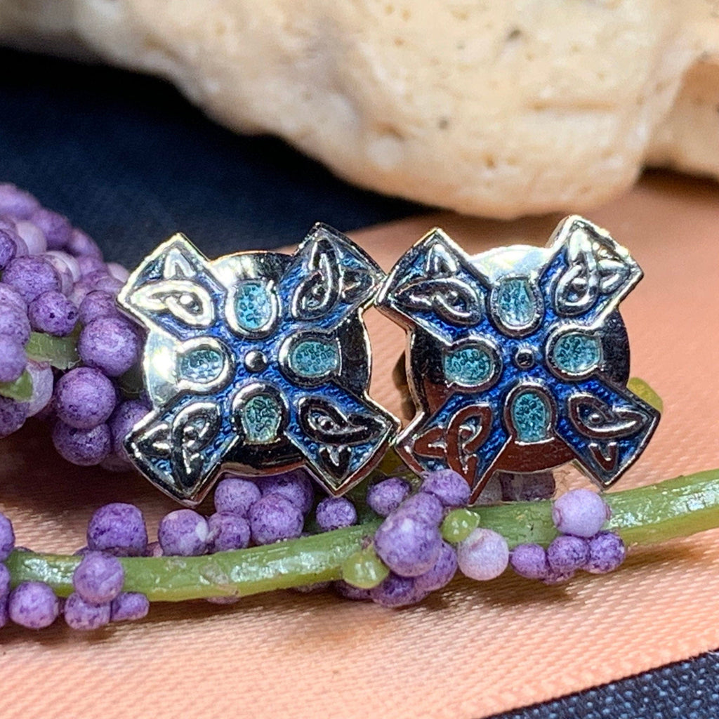 Enamel Celtic Cross Stud Earrings