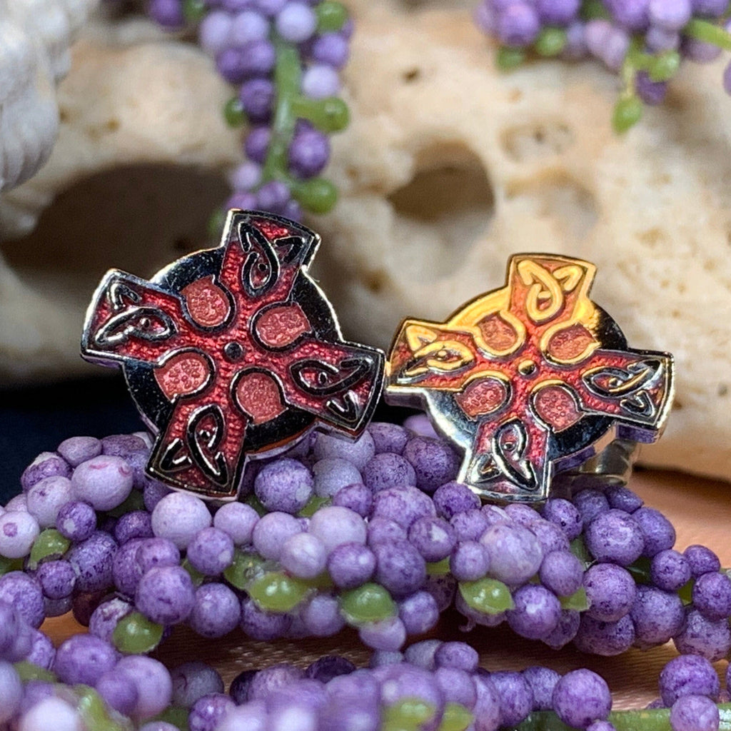 Enamel Celtic Cross Stud Earrings