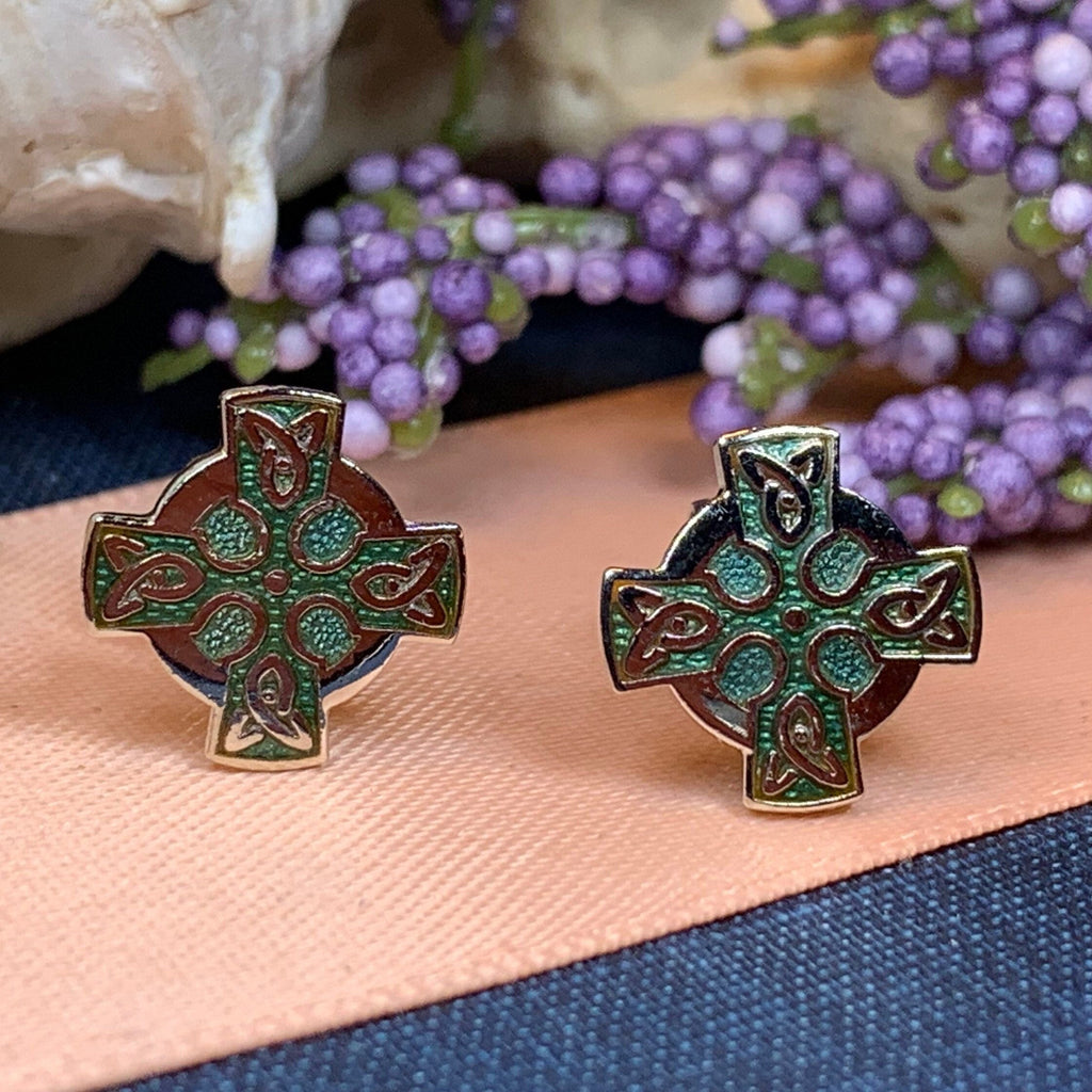 Enamel Celtic Cross Stud Earrings