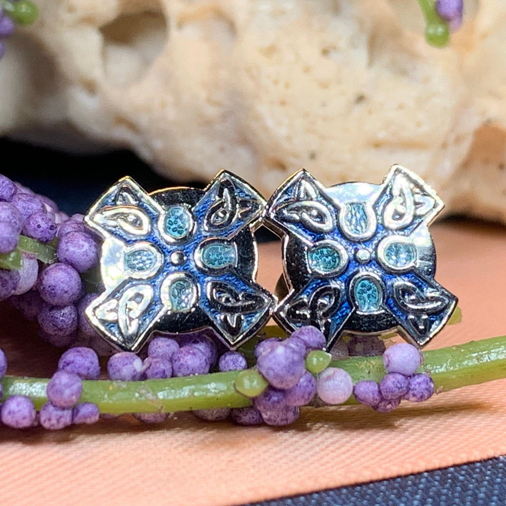 Enamel Celtic Cross Stud Earrings