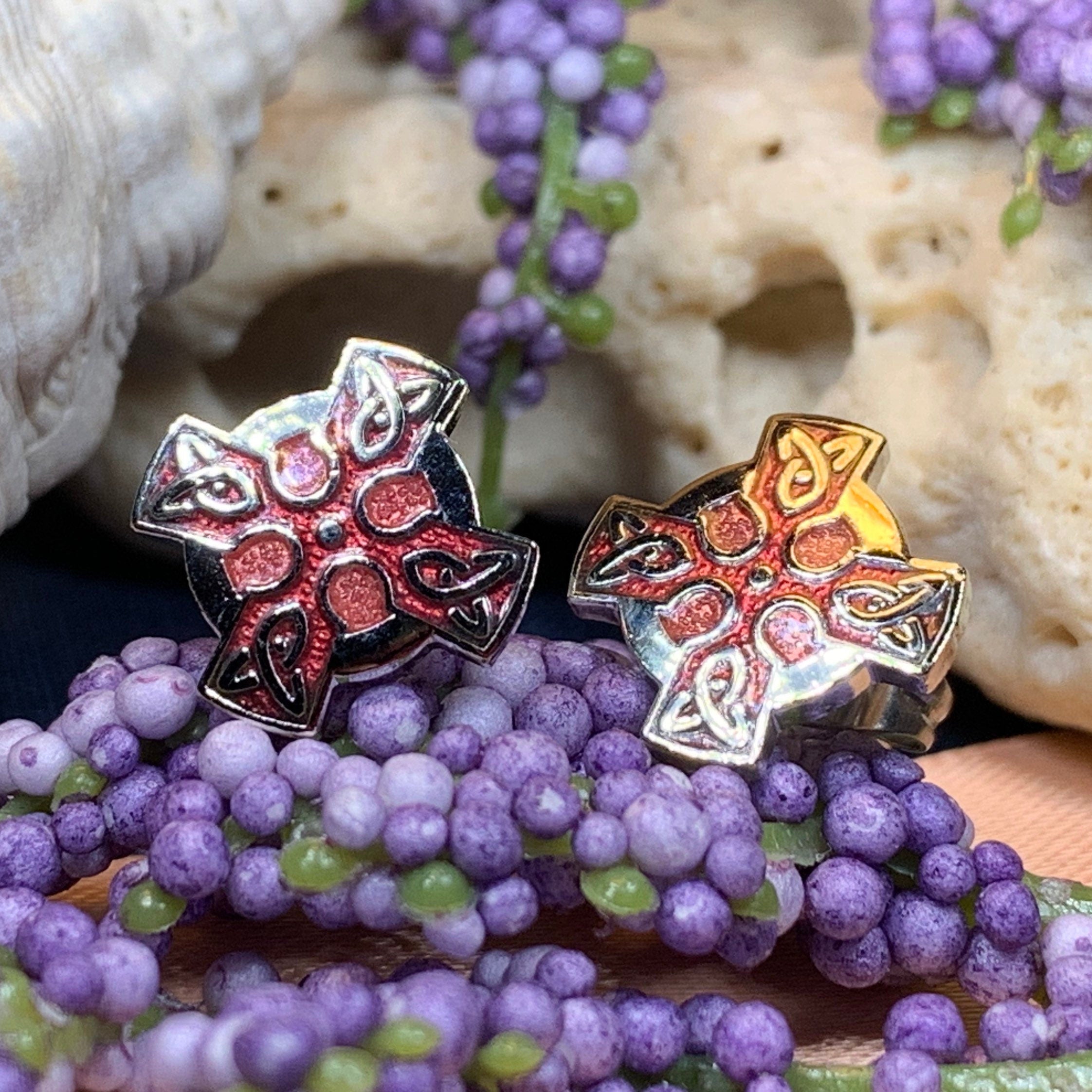 Enamel Celtic Cross Stud Earrings
