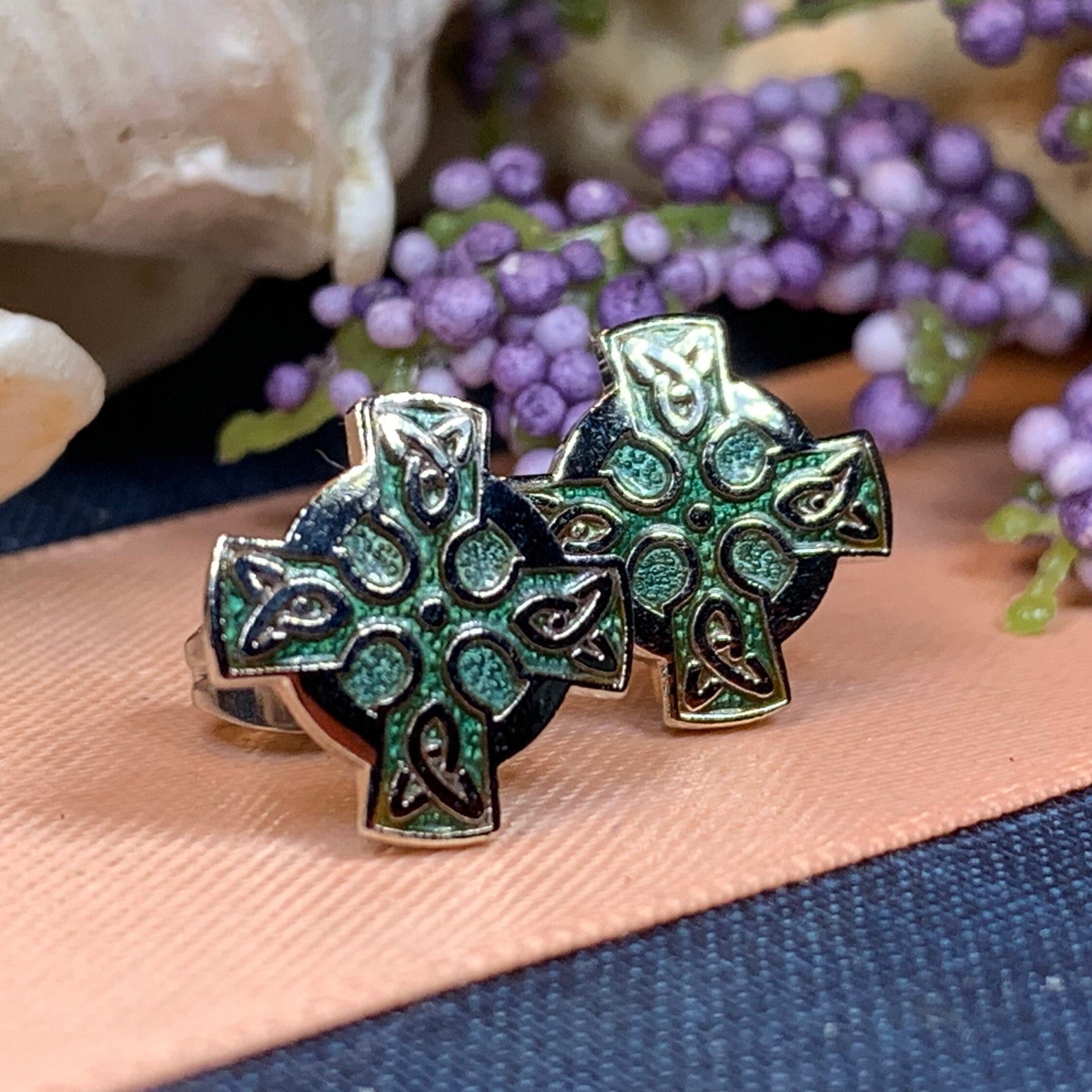 Enamel Celtic Cross Stud Earrings
