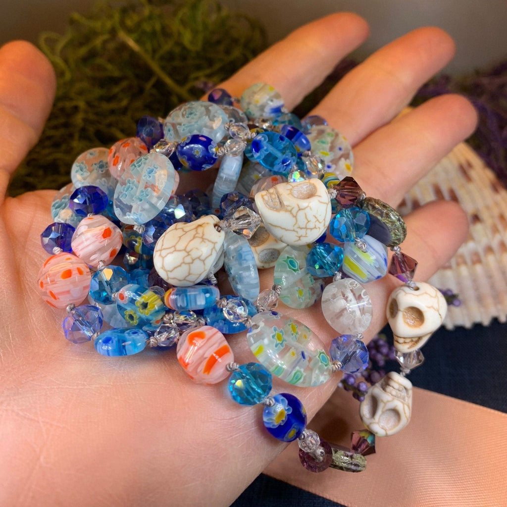 Sugar Skull Dreaming Long Beaded Necklace