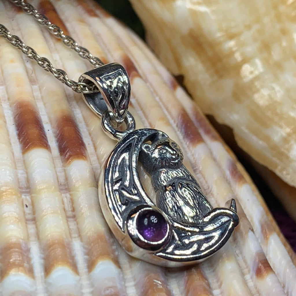 Celtic Cat in the Moon Necklace