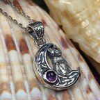 Celtic Cat in the Moon Necklace