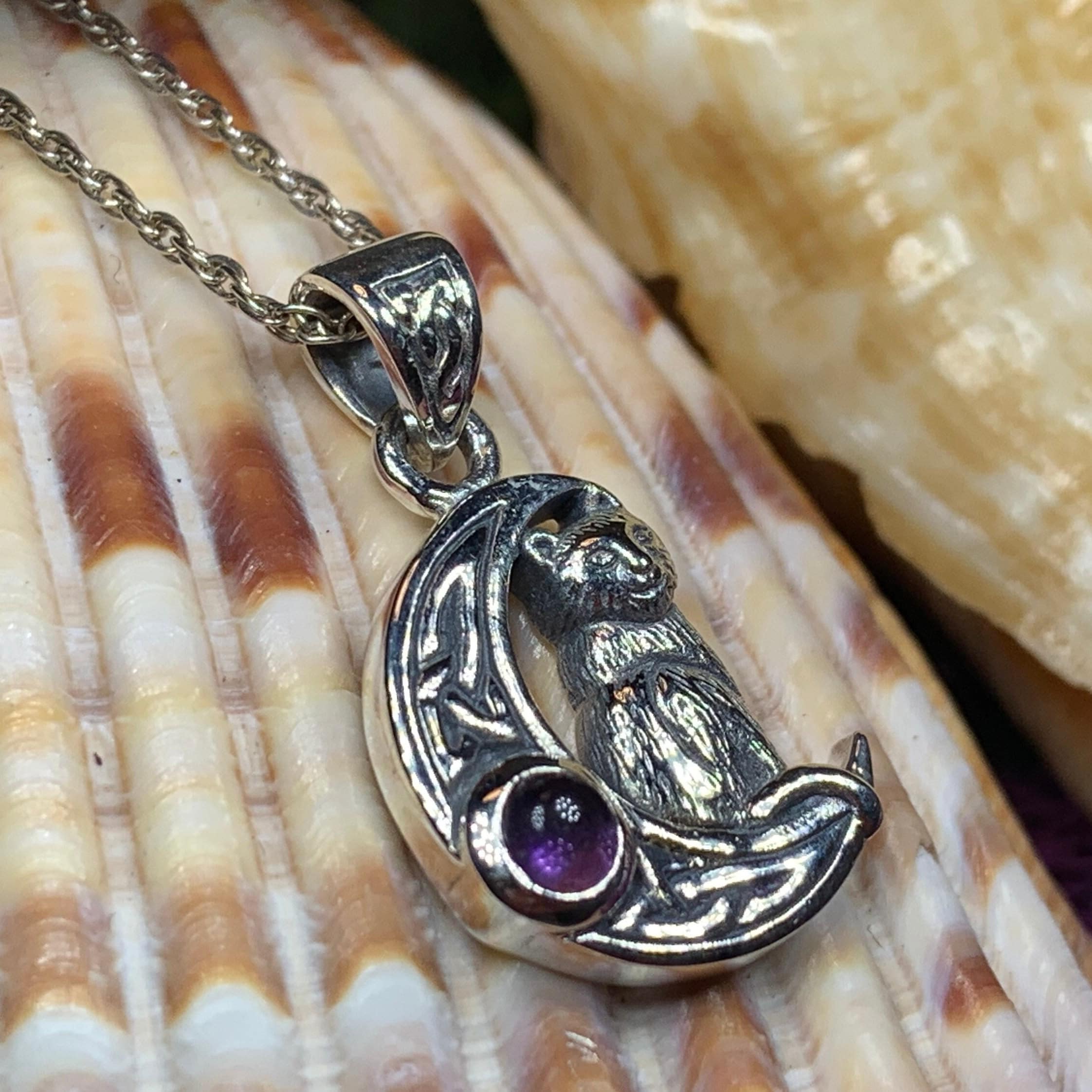 Celtic Cat in the Moon Necklace