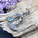 Celtic Cat in the Moon Necklace