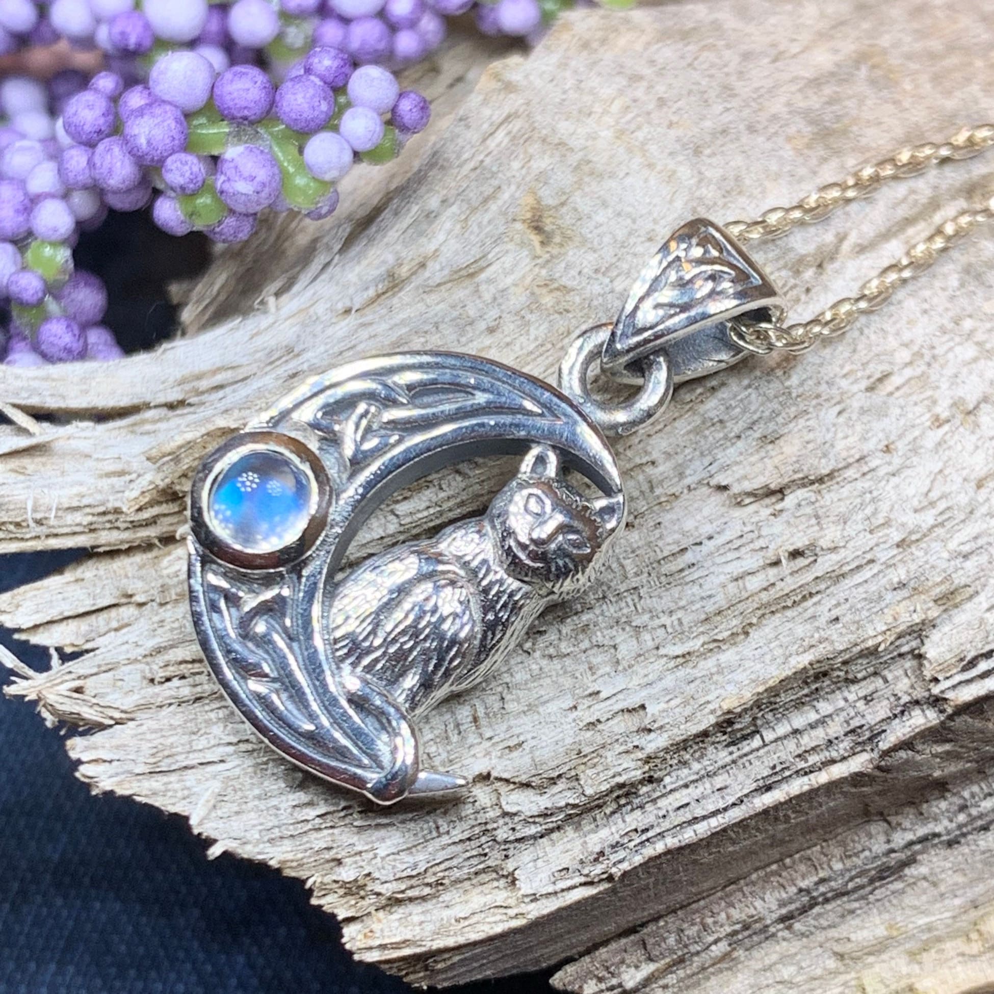 Celtic Cat in the Moon Necklace