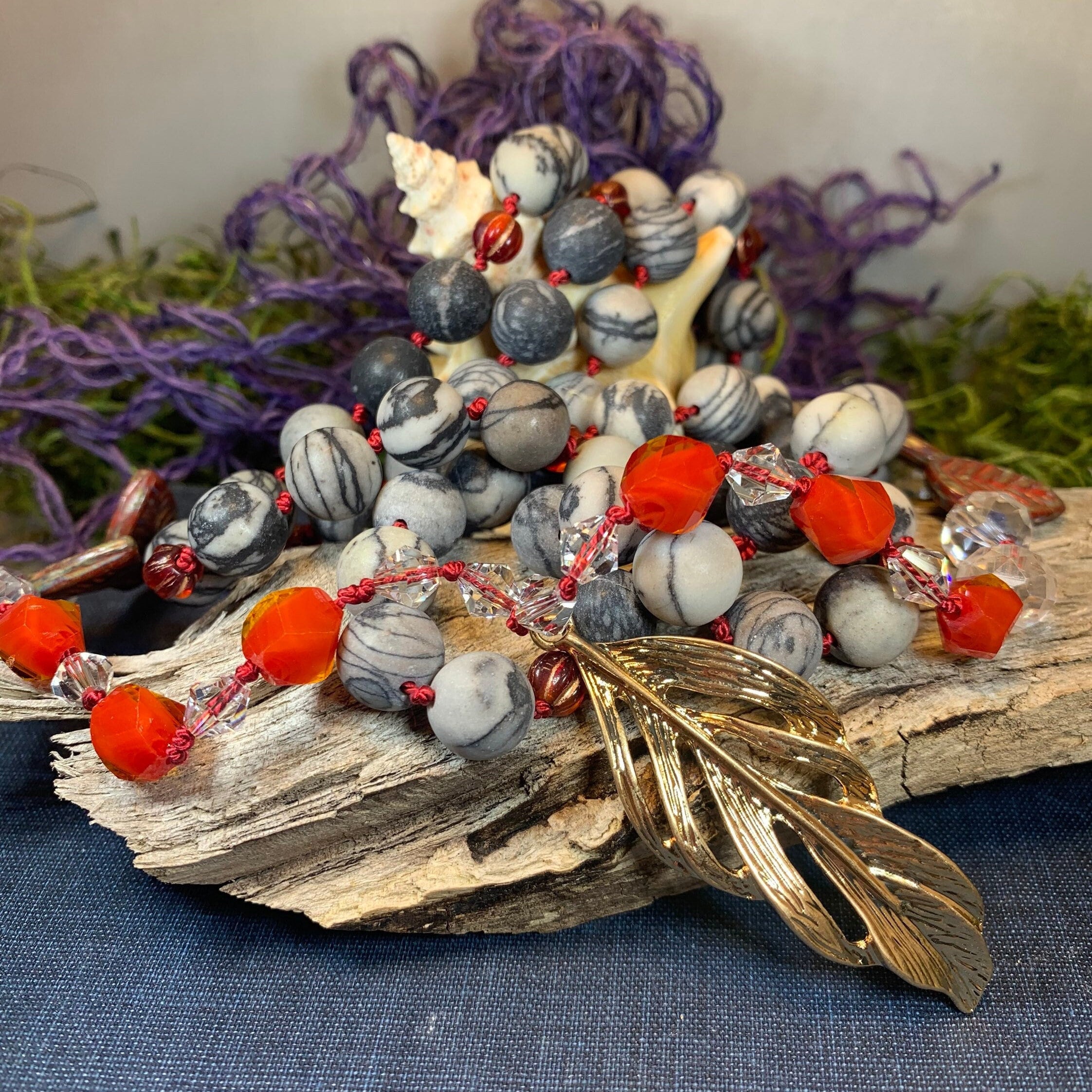 Golden Feather Long Necklace