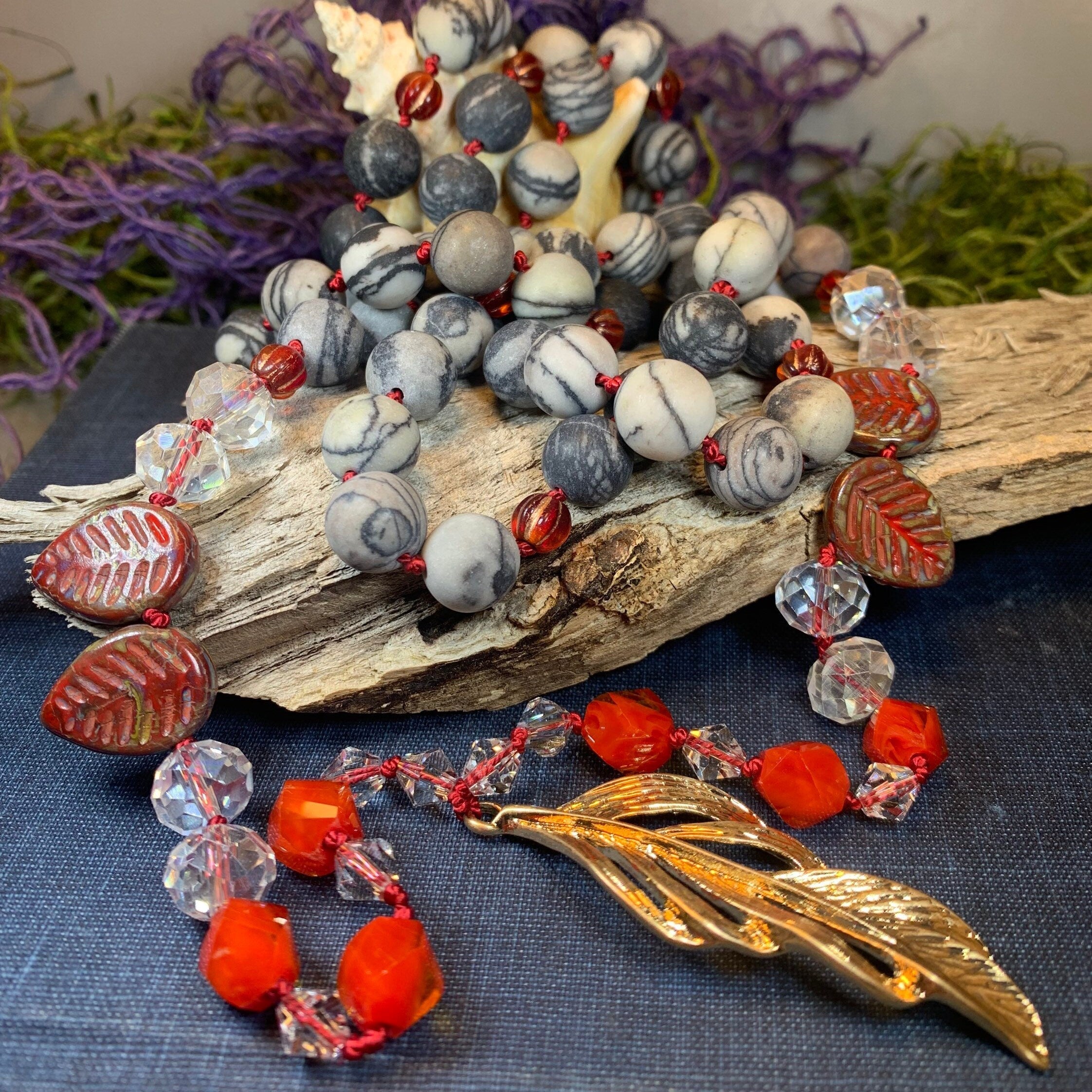 Golden Feather Long Necklace