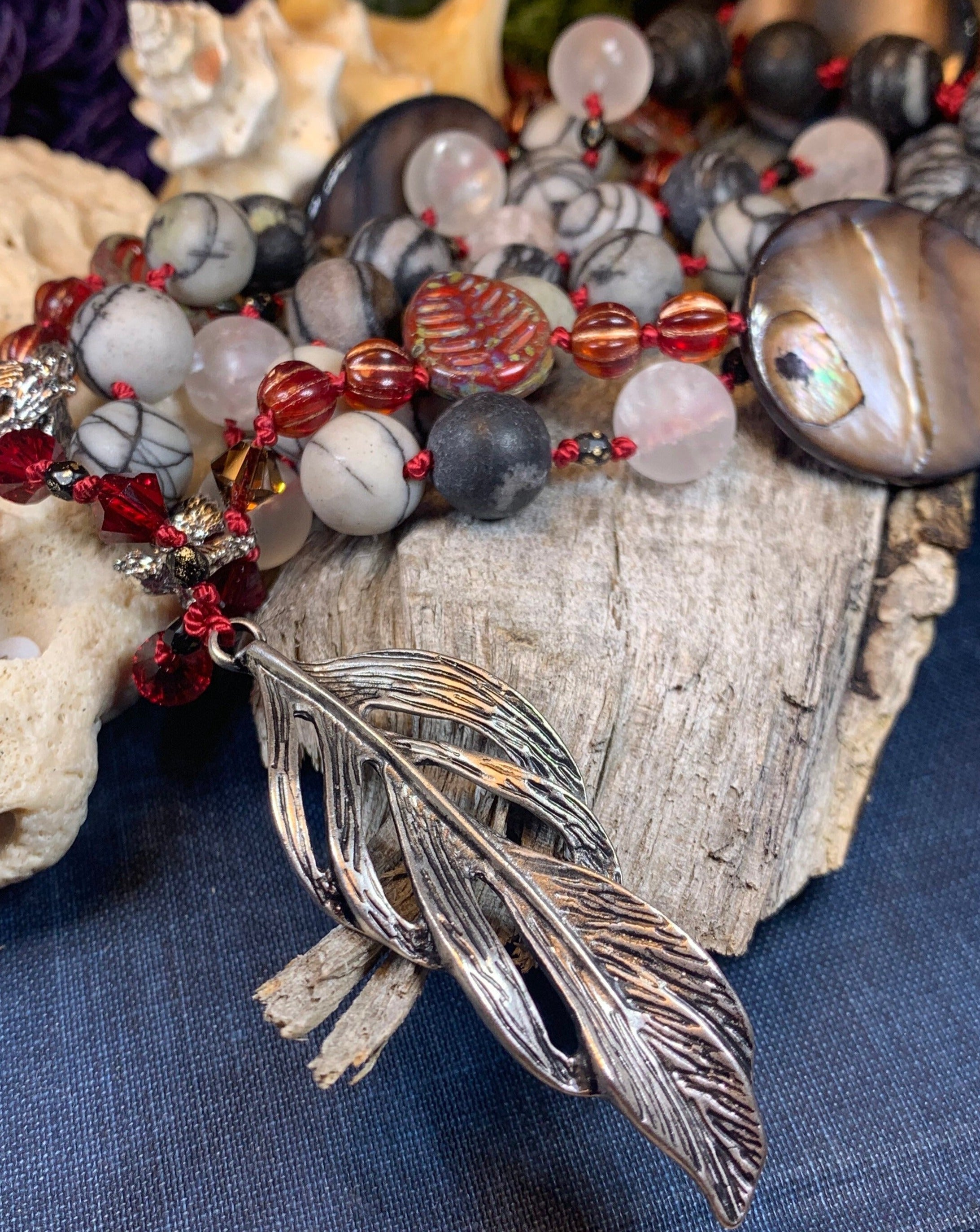 Red Skies Feather Long Necklace
