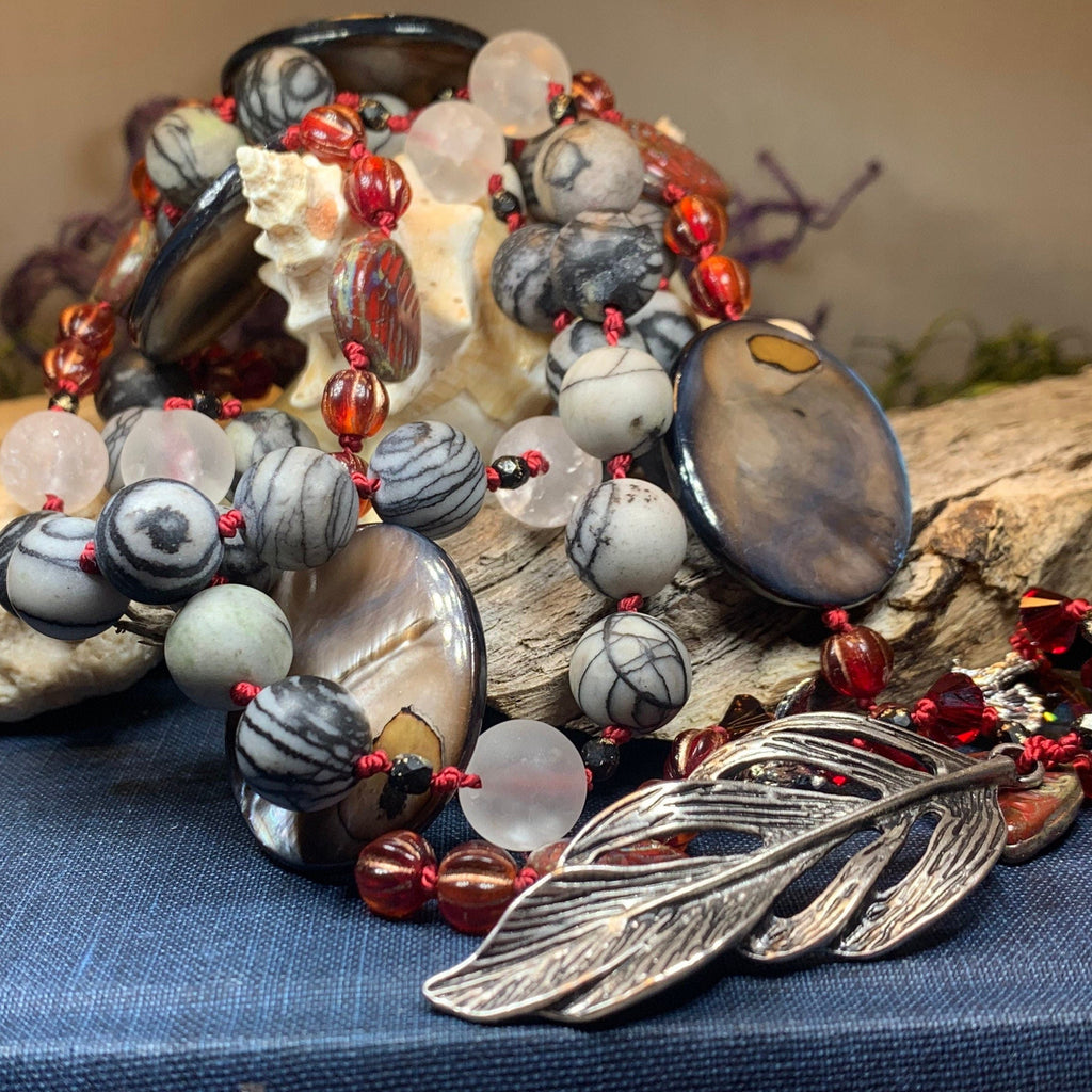 Red Skies Feather Long Necklace