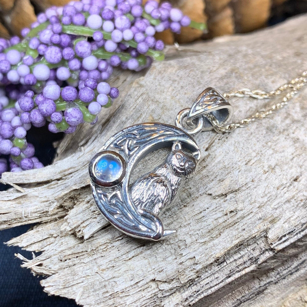 Celtic Cat in the Moon Necklace