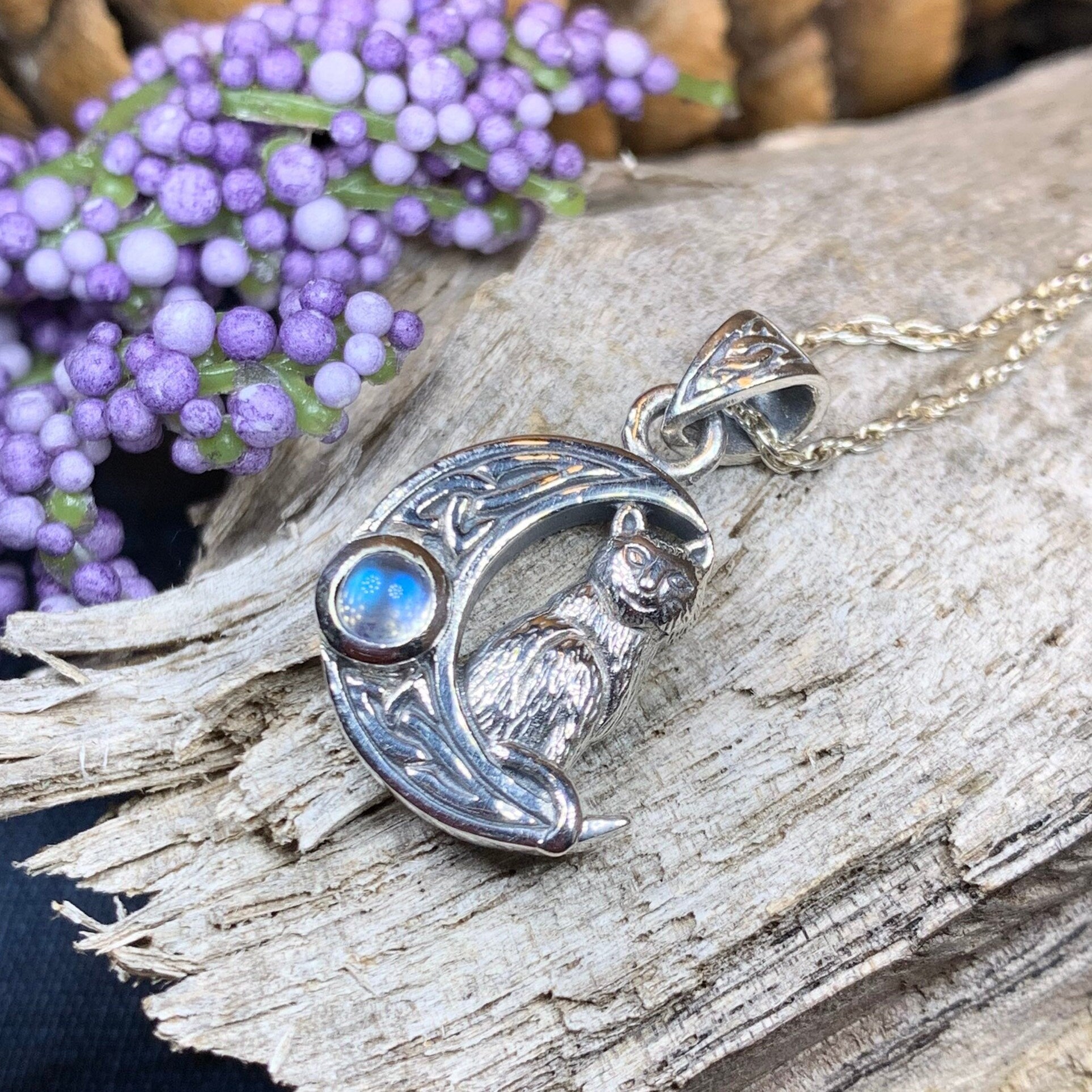 Celtic Cat in the Moon Necklace