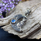 Celtic Cat in the Moon Necklace