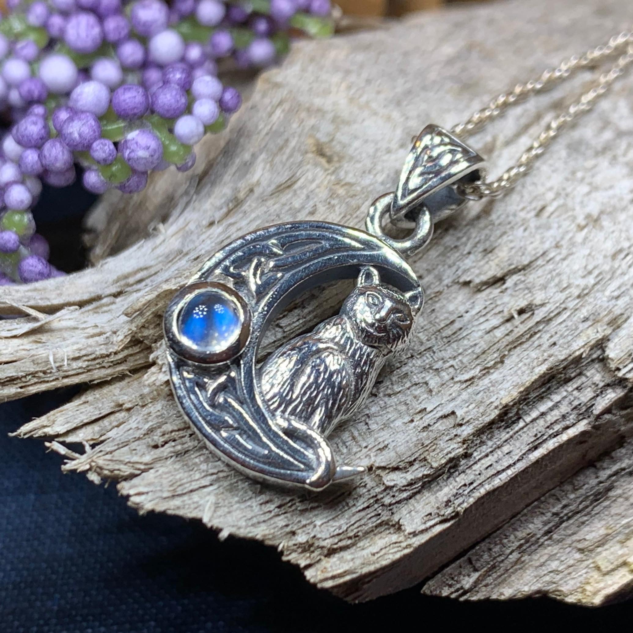 Celtic Cat in the Moon Necklace