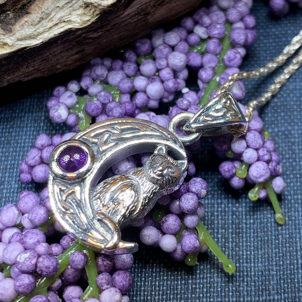 Celtic Cat in the Moon Necklace