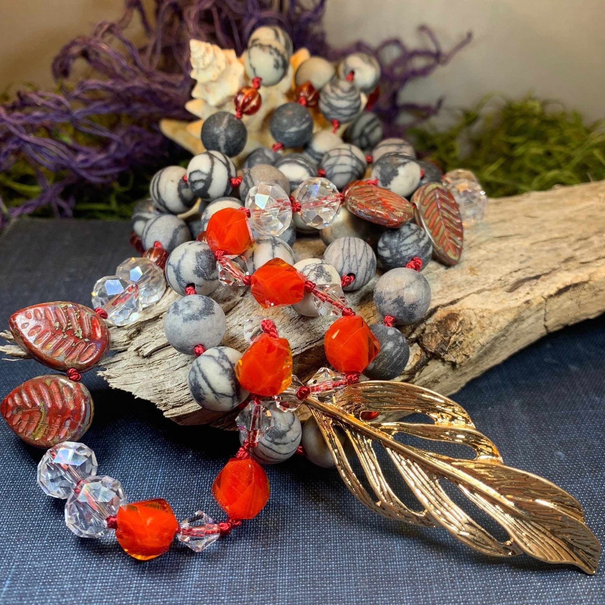 Golden Feather Long Necklace