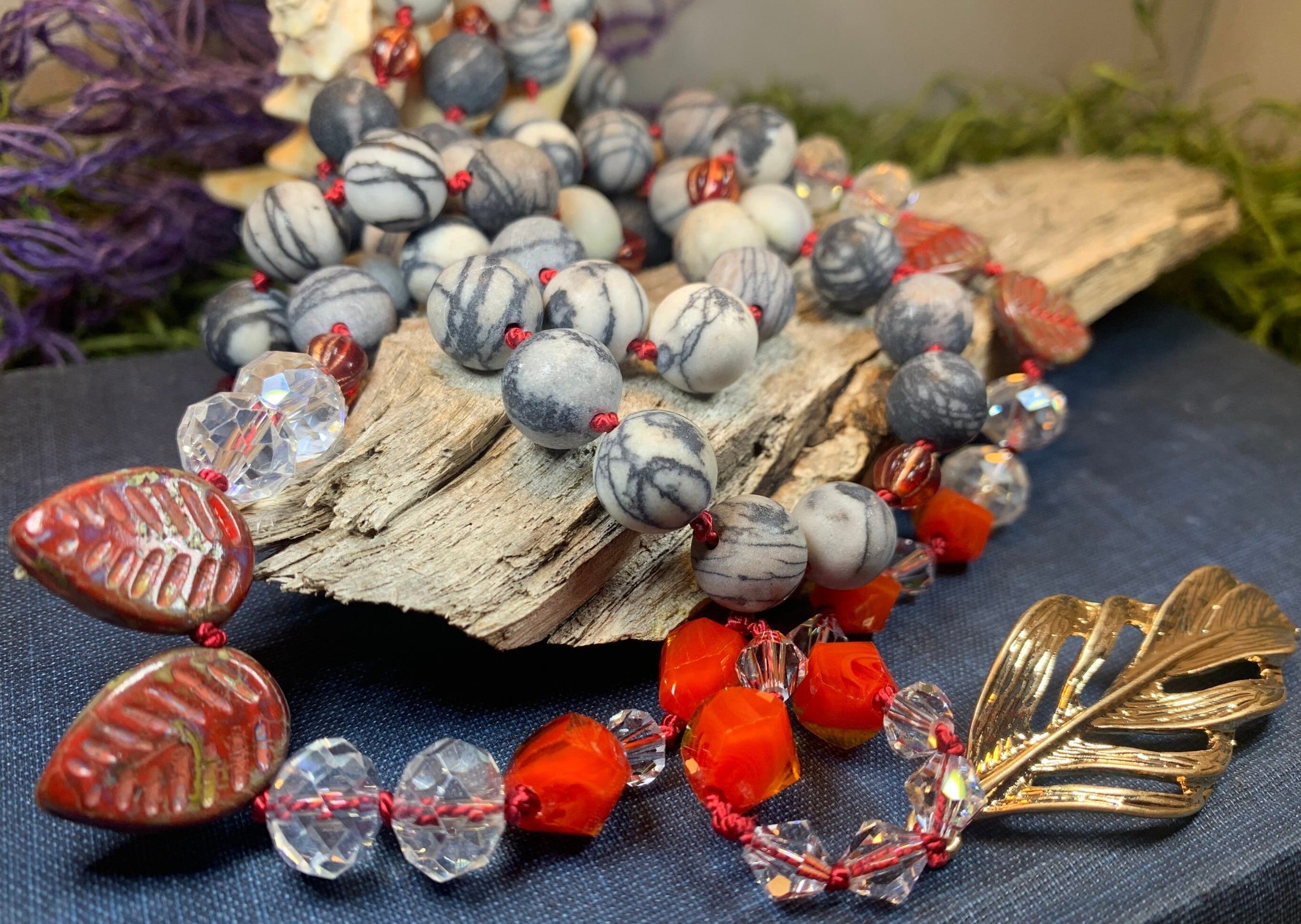 Golden Feather Long Necklace