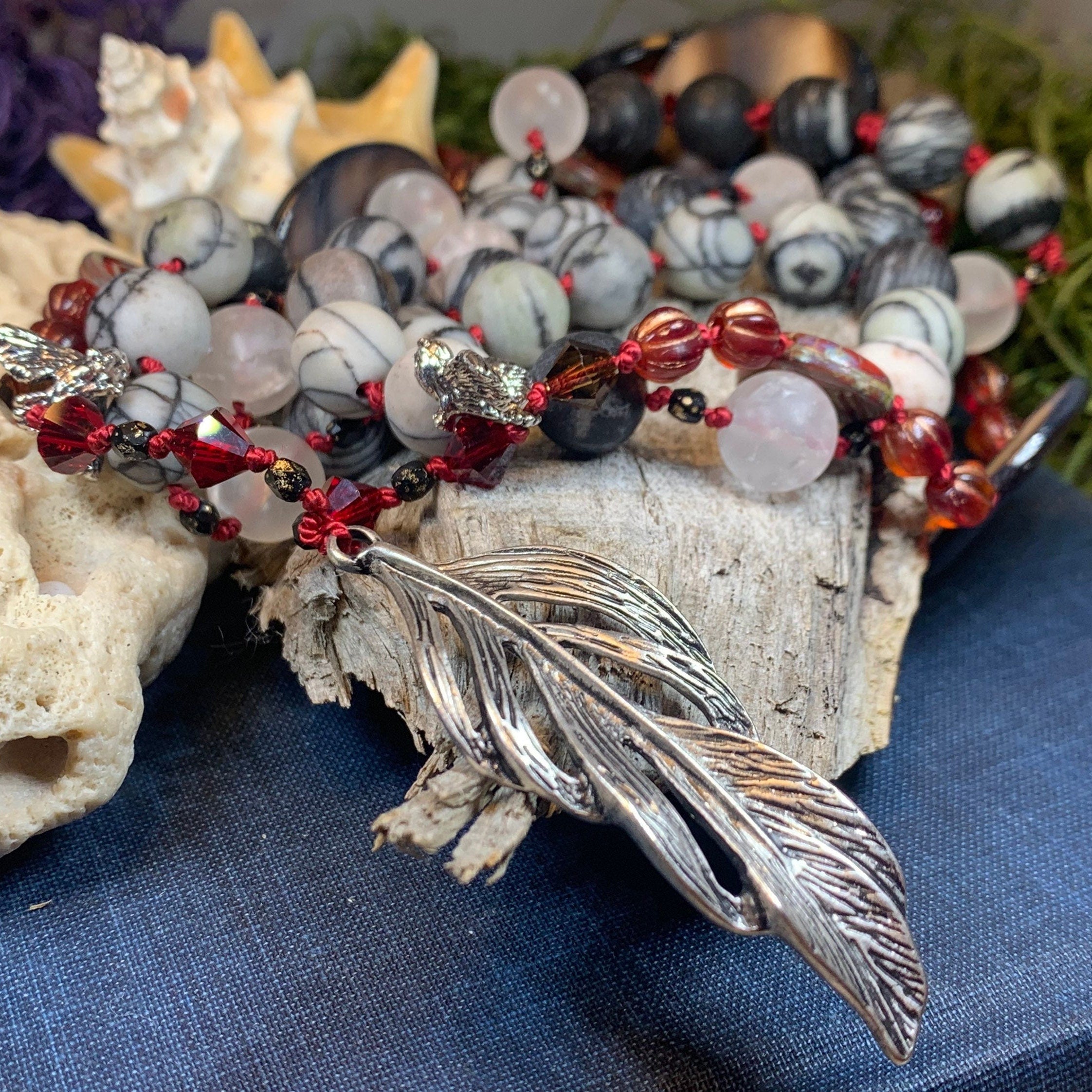 Red Skies Feather Long Necklace