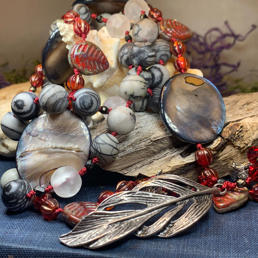 Red Skies Feather Long Necklace