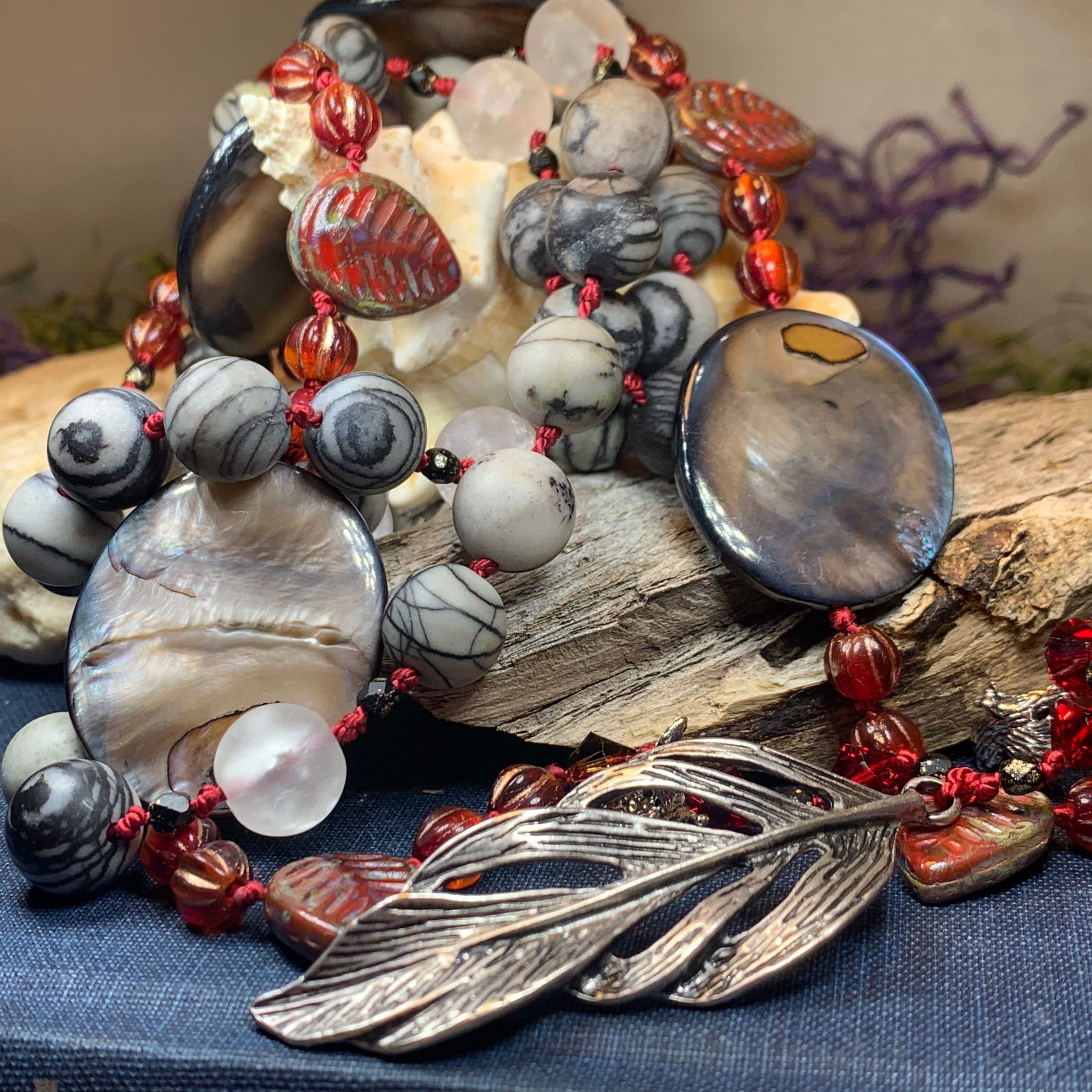 Red Skies Feather Long Necklace