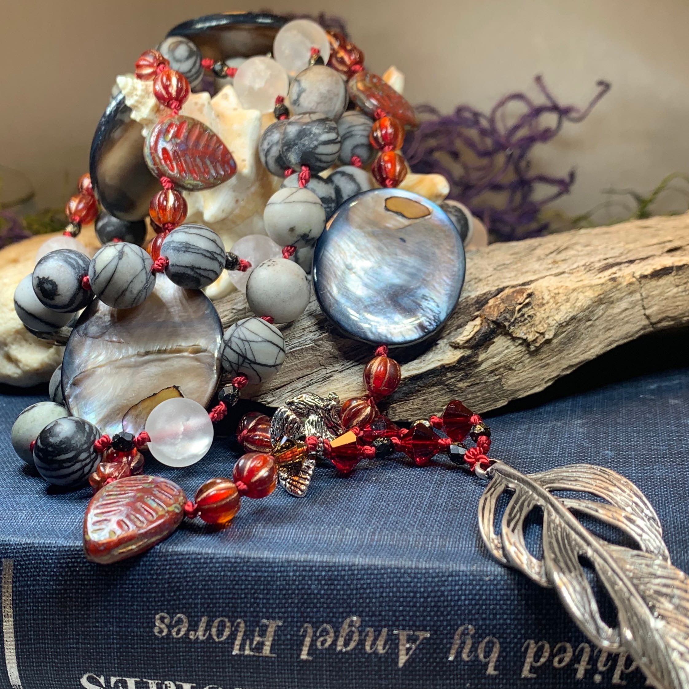 Red Skies Feather Long Necklace