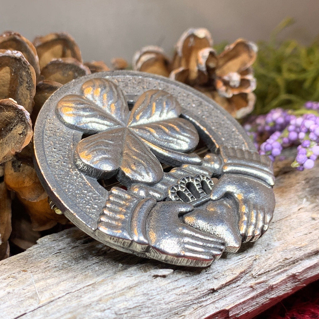 Classic Claddagh Shamrock Brooch